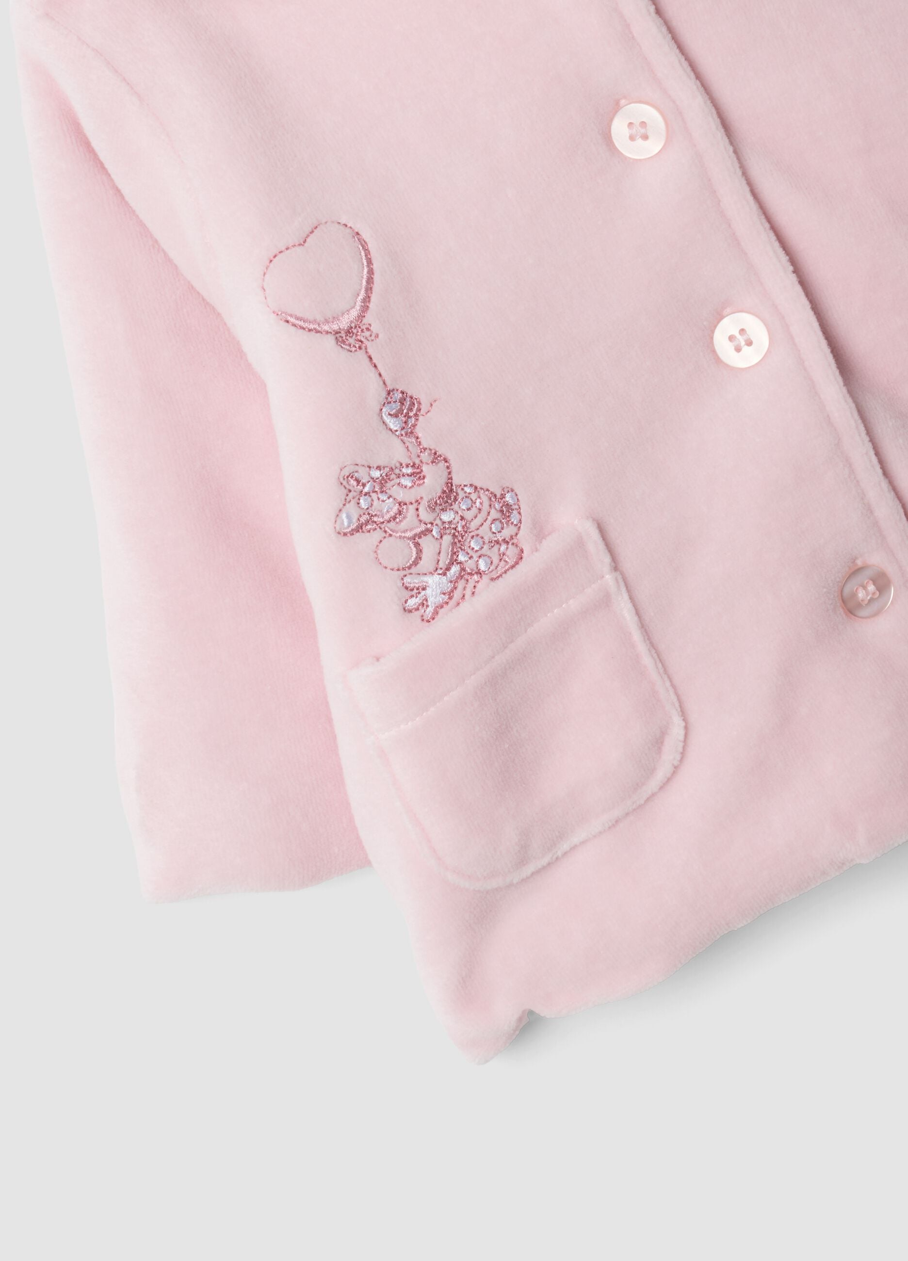 Pink hooded organic cotton-blend jacket with Minnie embroidery for baby girl