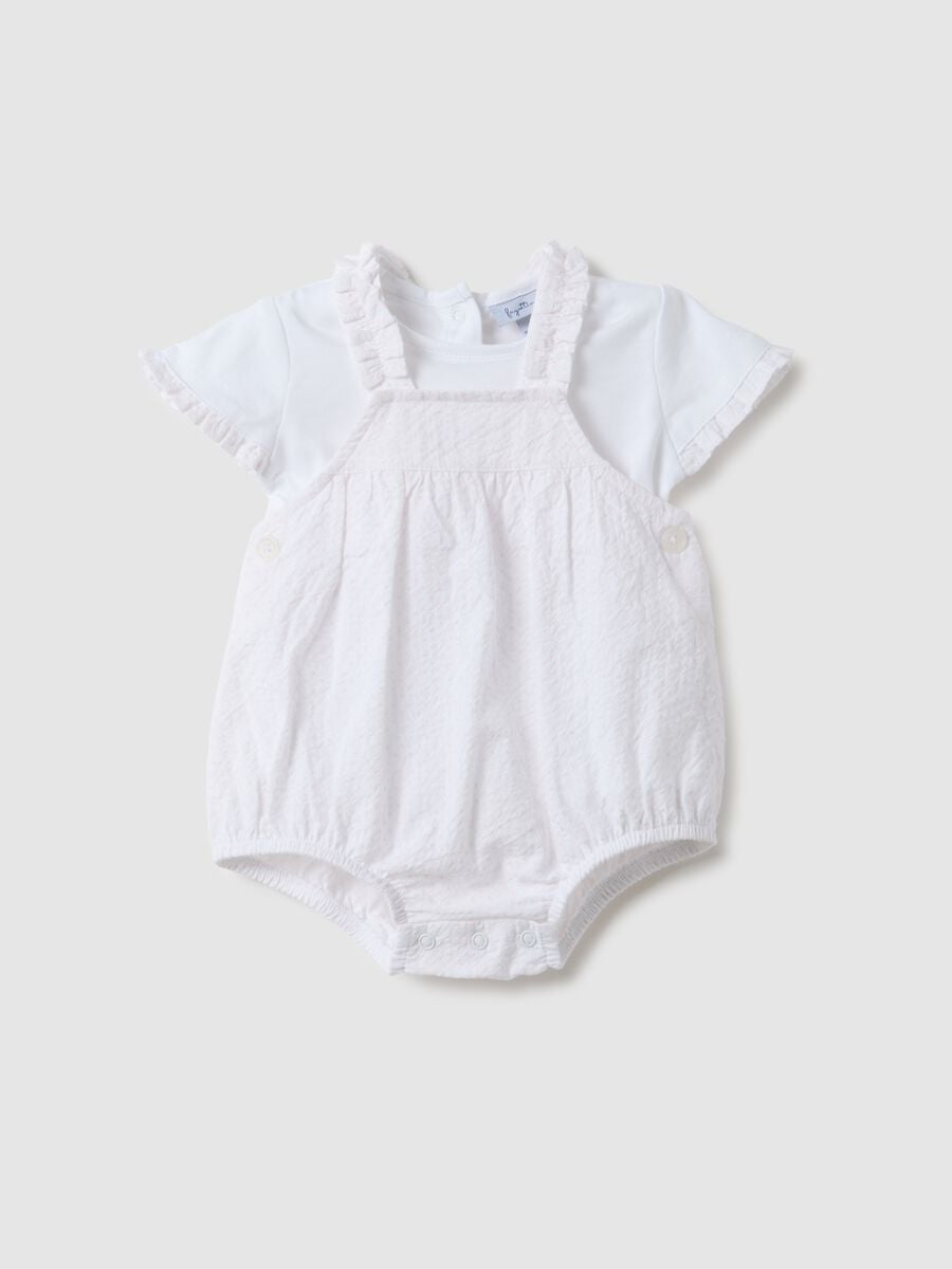 Set in puro cotone bianco da neonata con volant_0