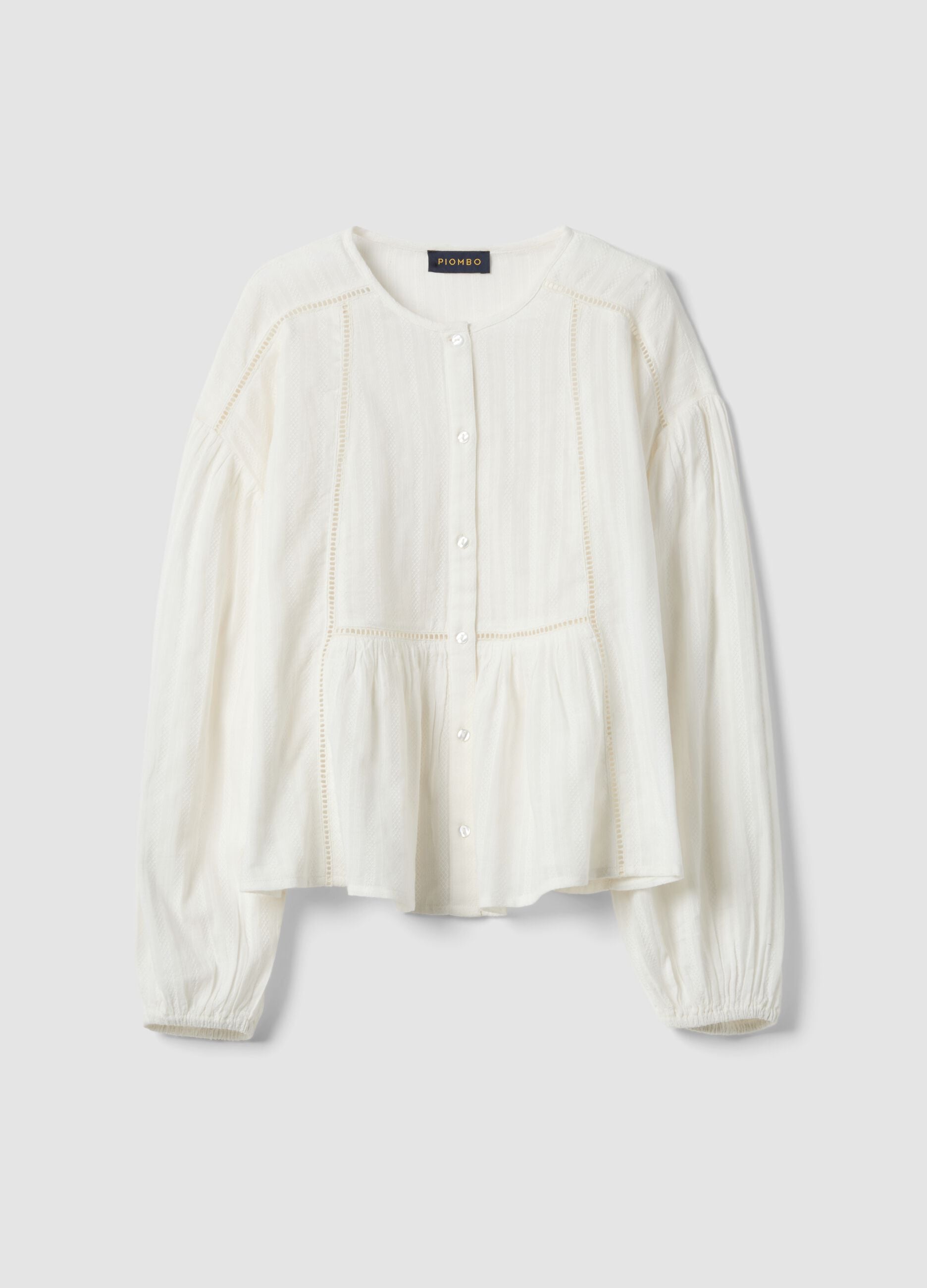 Camicia bianca in puro cotone regular fit con inserti traforati