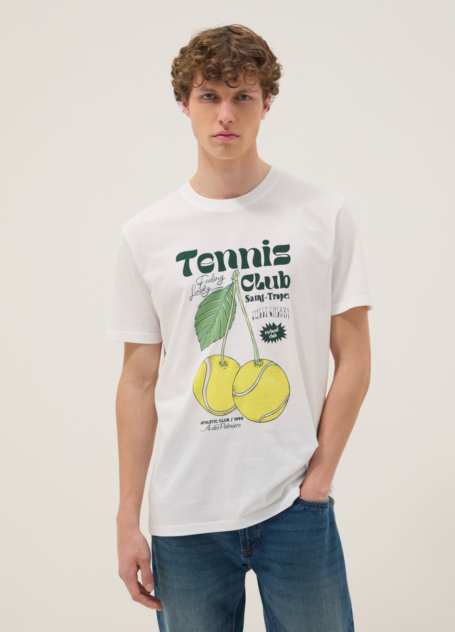 White graphic-print pure cotton T-shirt, regular fit