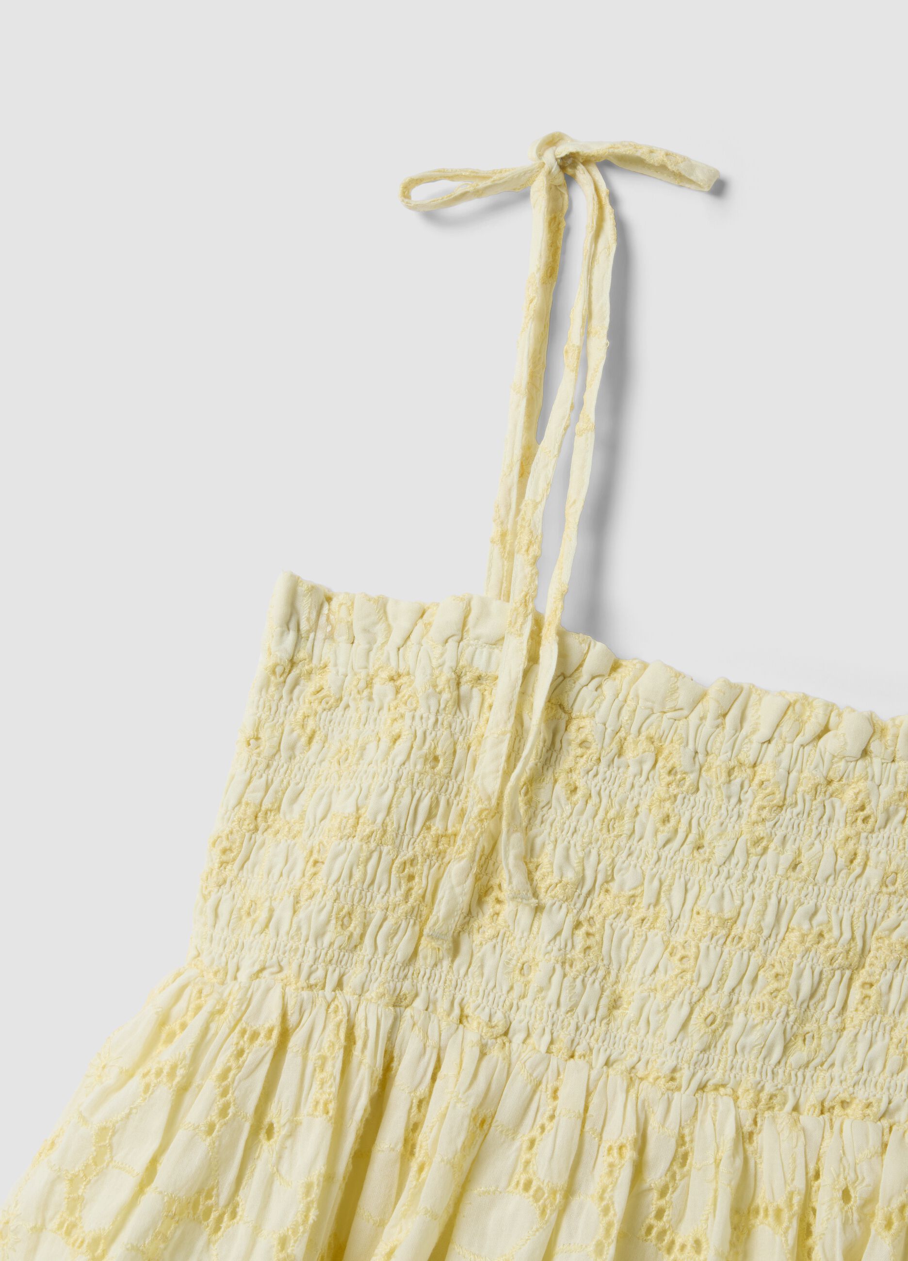 Yellow pure cotton cropped top with thin straps