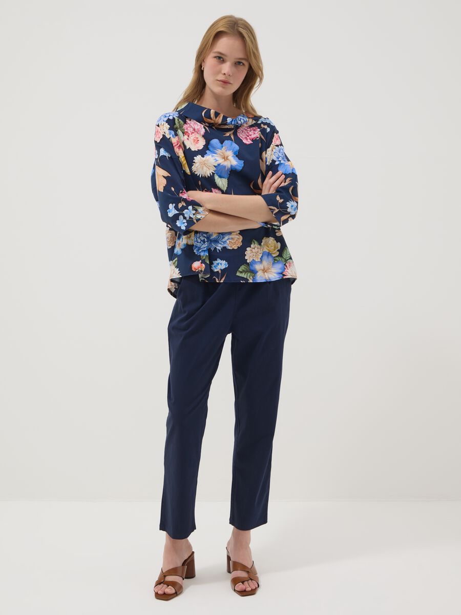 Blue floral stretch-cotton top_2