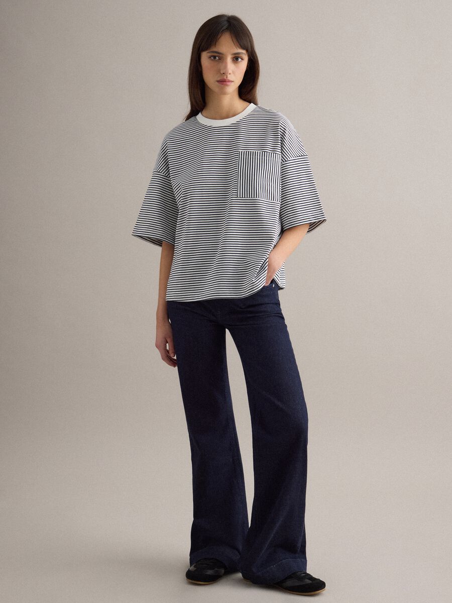 Multi-colour striped cotton blend regular fit t-shirt with pocket_2
