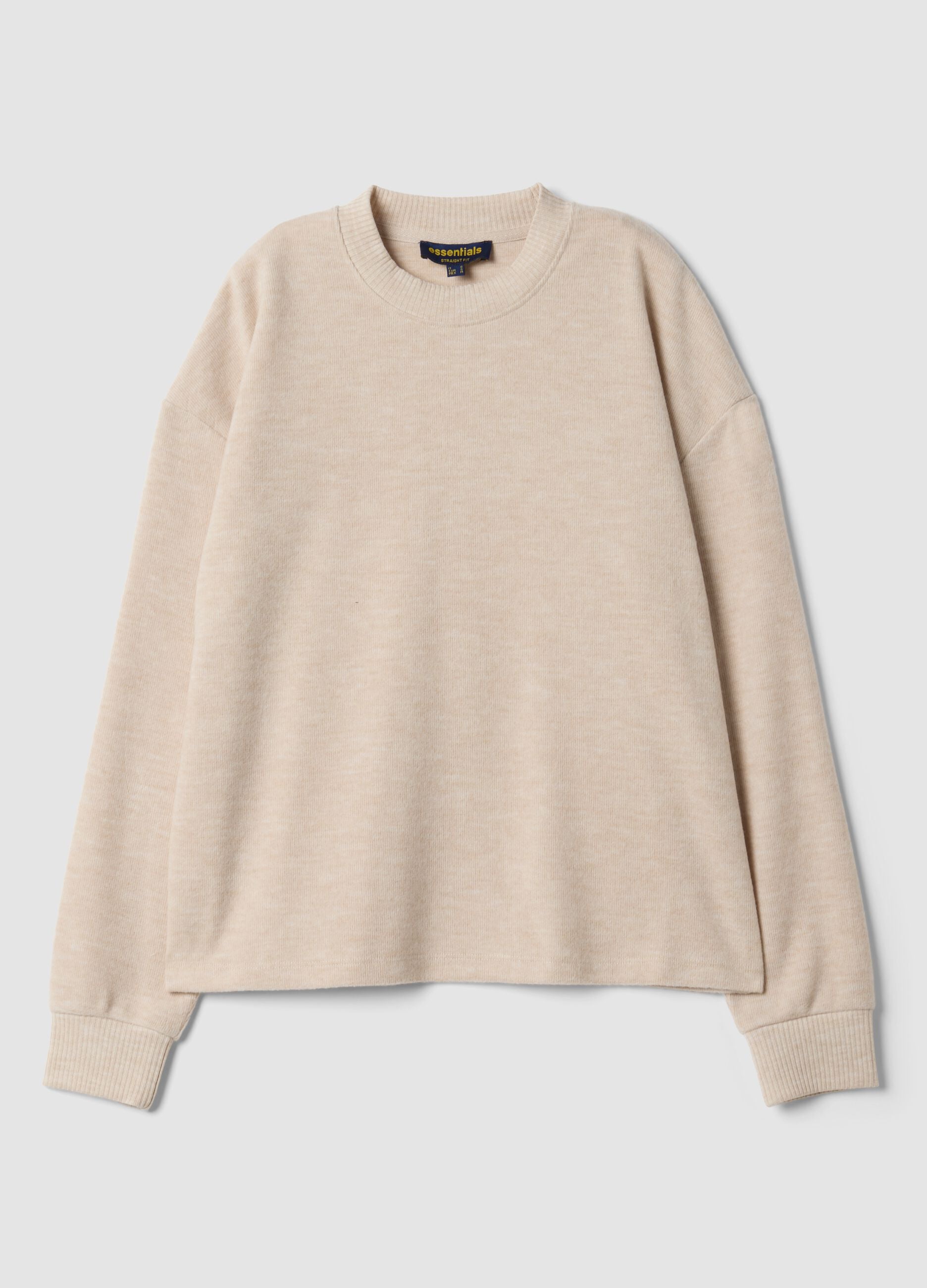 Beige viscose-blend crew-neck jumper, regular fit