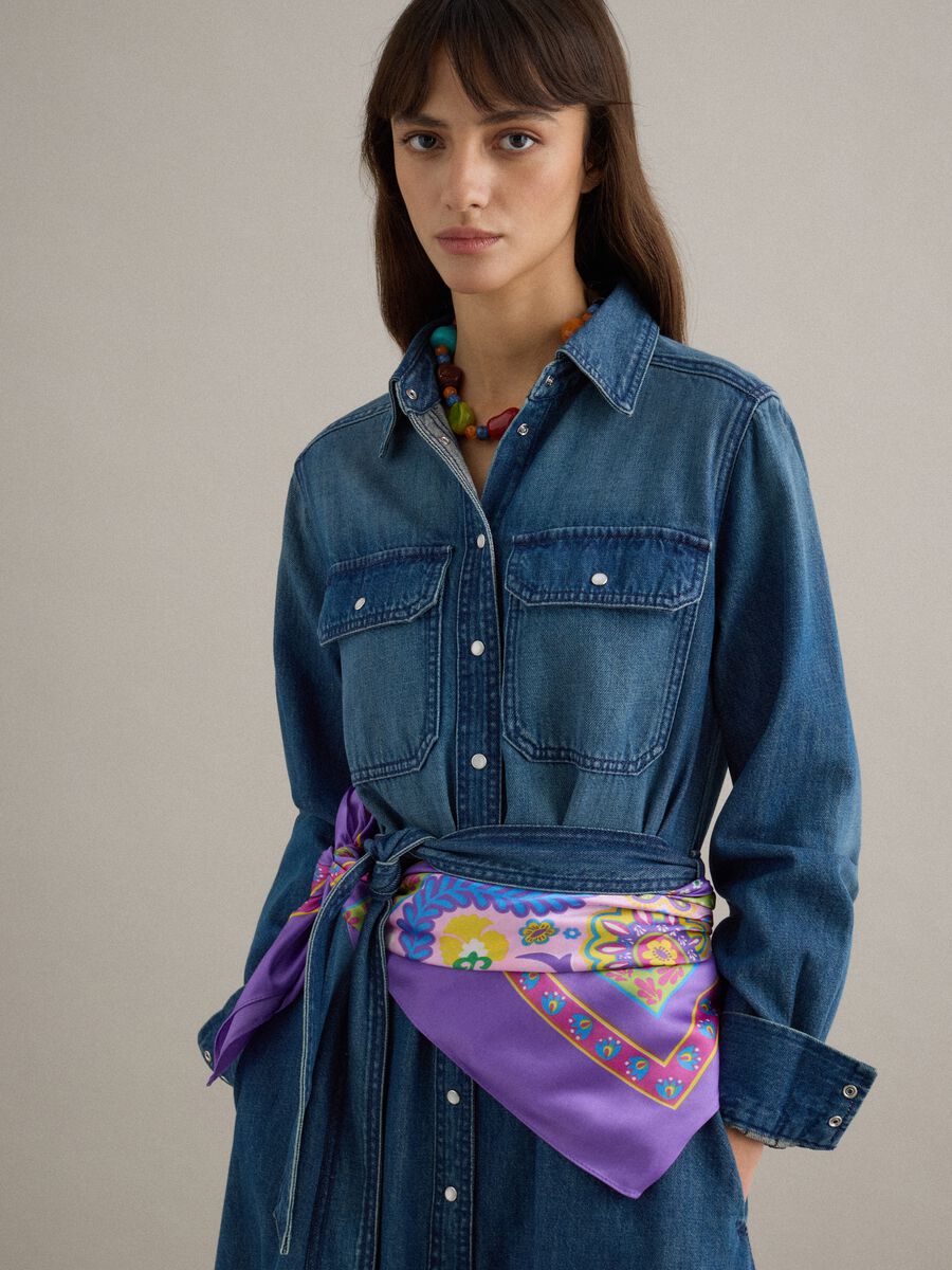 Abito lungo in puro cotone denim blu regular fit_1