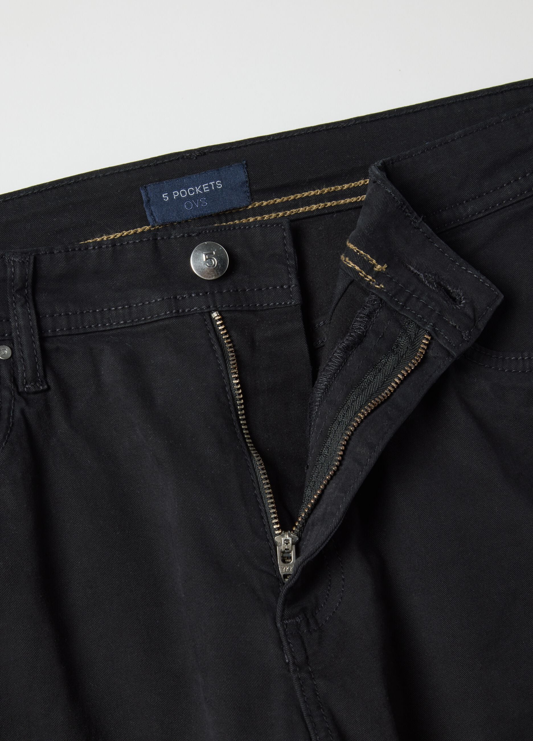 Black stretch cotton trousers regular fit