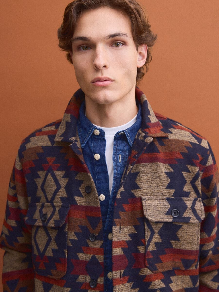 Multicolour geometric-print bowling-collar shacket, oversized fit_2