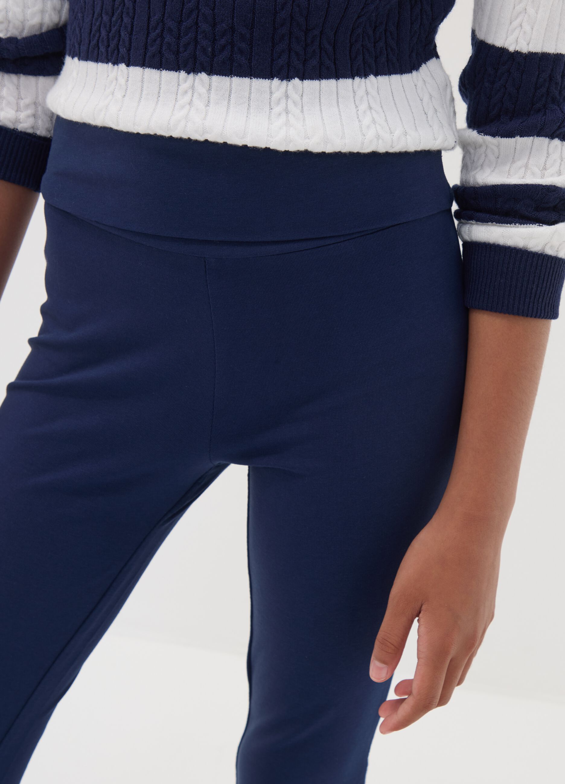 Blue flared leggings in stretch organic cotton for girls