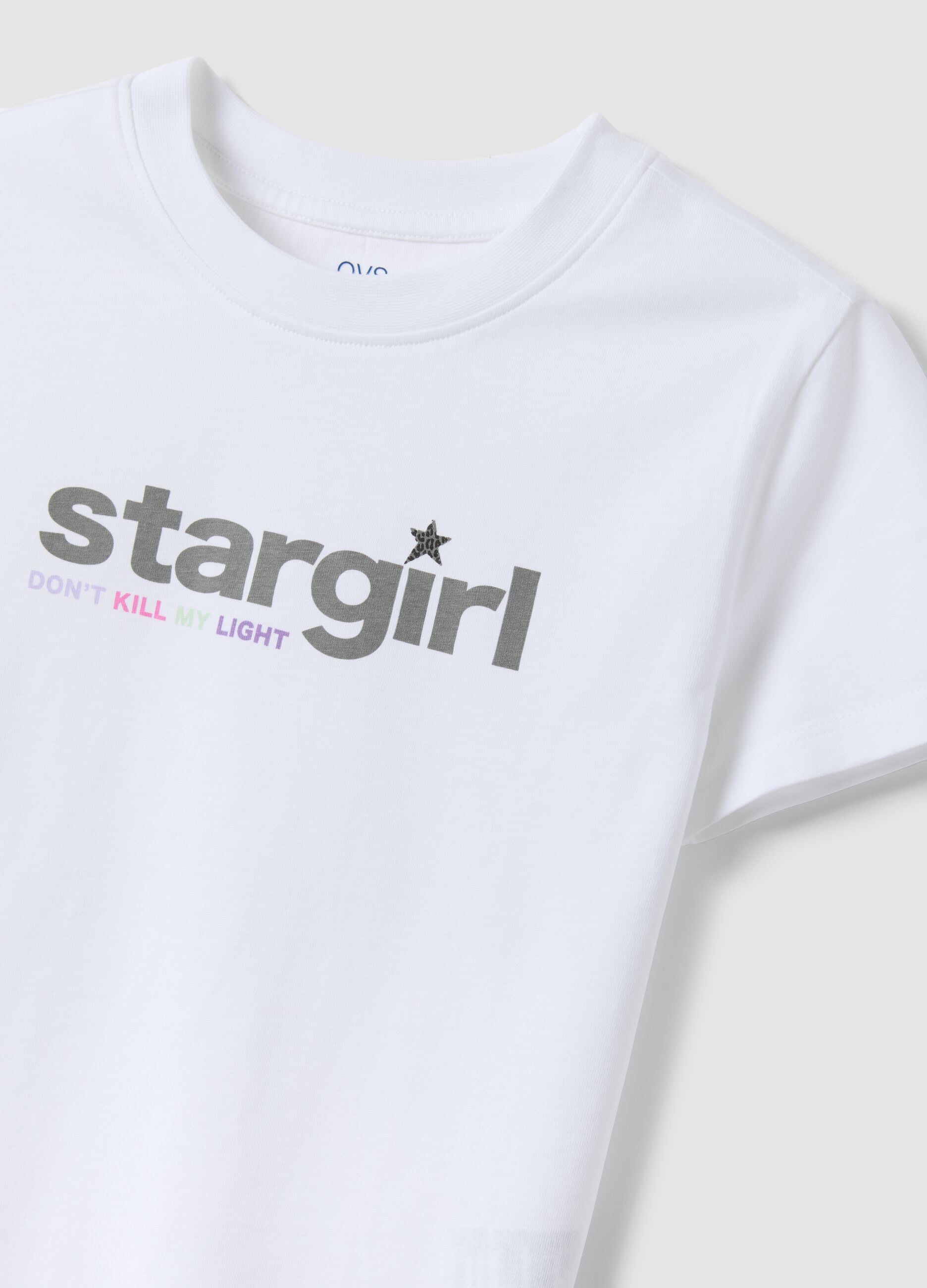 White pure organic cotton T-shirt with &ldquo;Stargirl&rdquo; print for girls