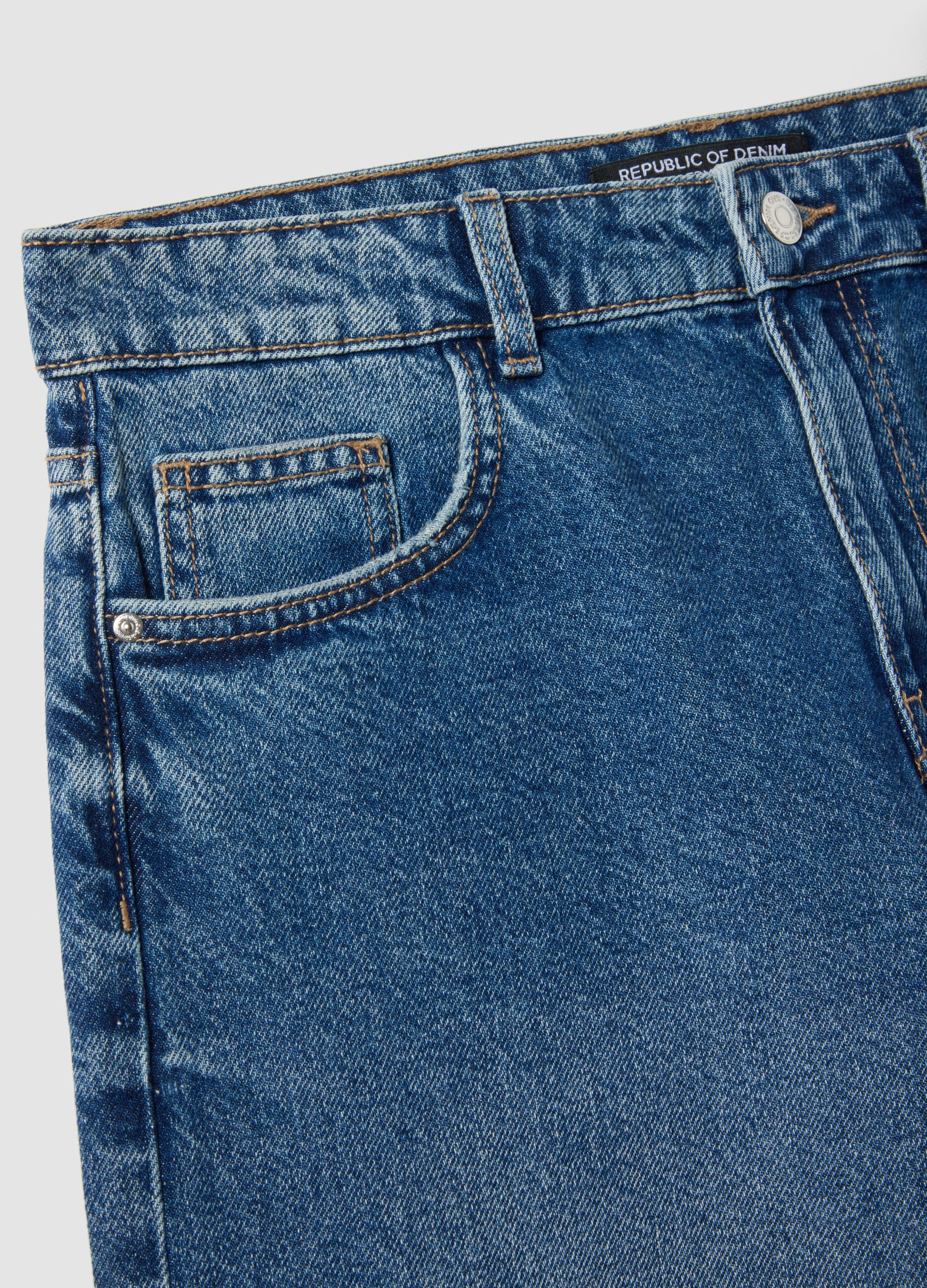 Dark blue denim pure cotton wide-leg shorts