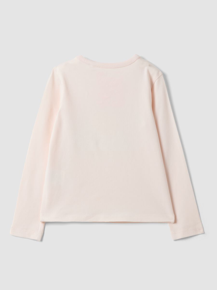 Pink stretch cotton T-shirt with rainbow print_1