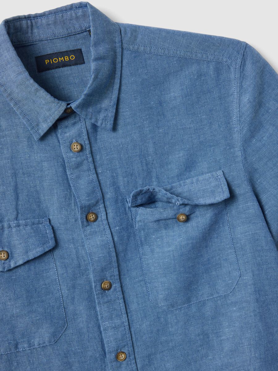 Men's blue shirt in linen and cotton blend_5