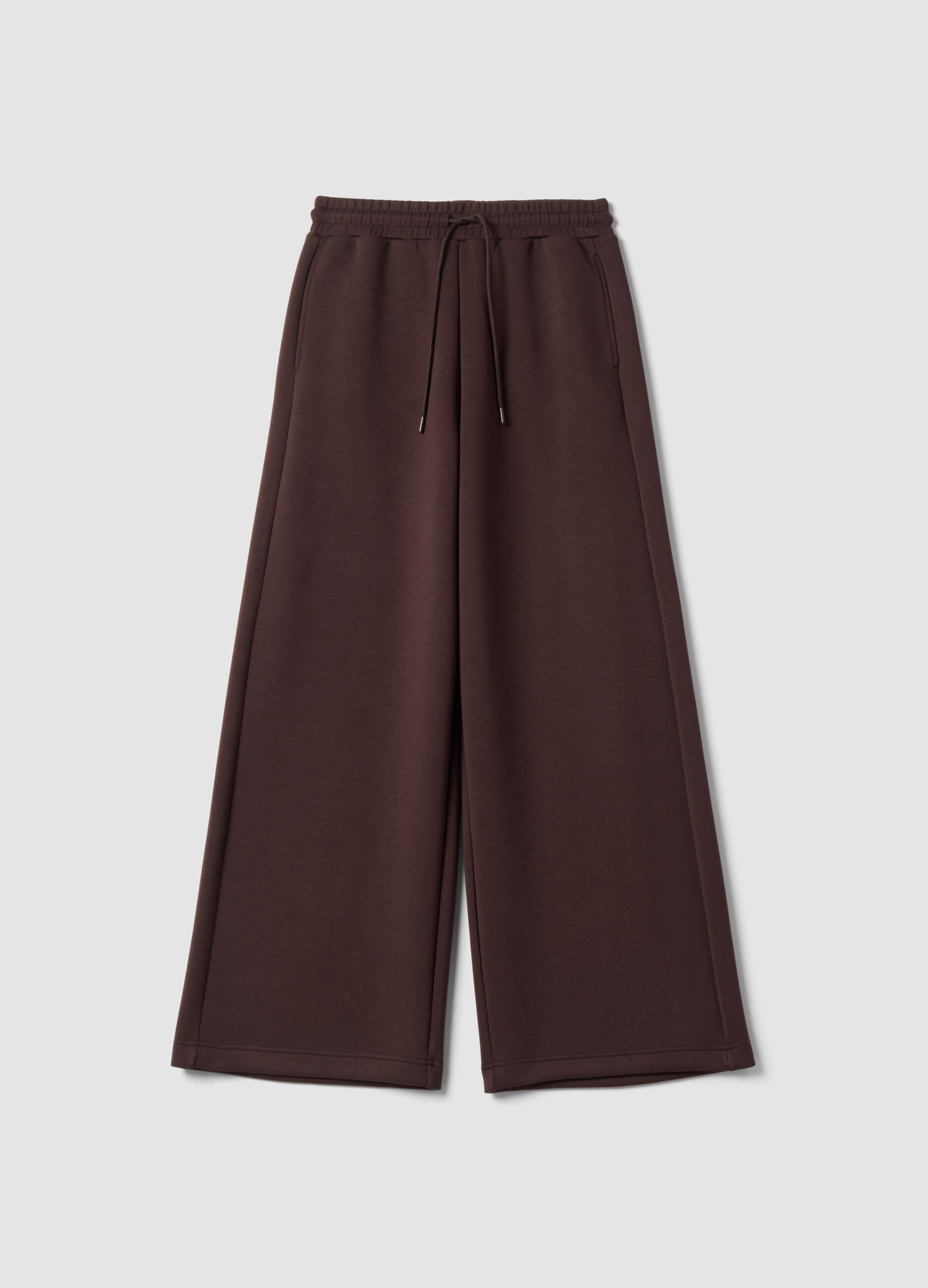 Brown wide-leg trousers in stretch modal with drawstring