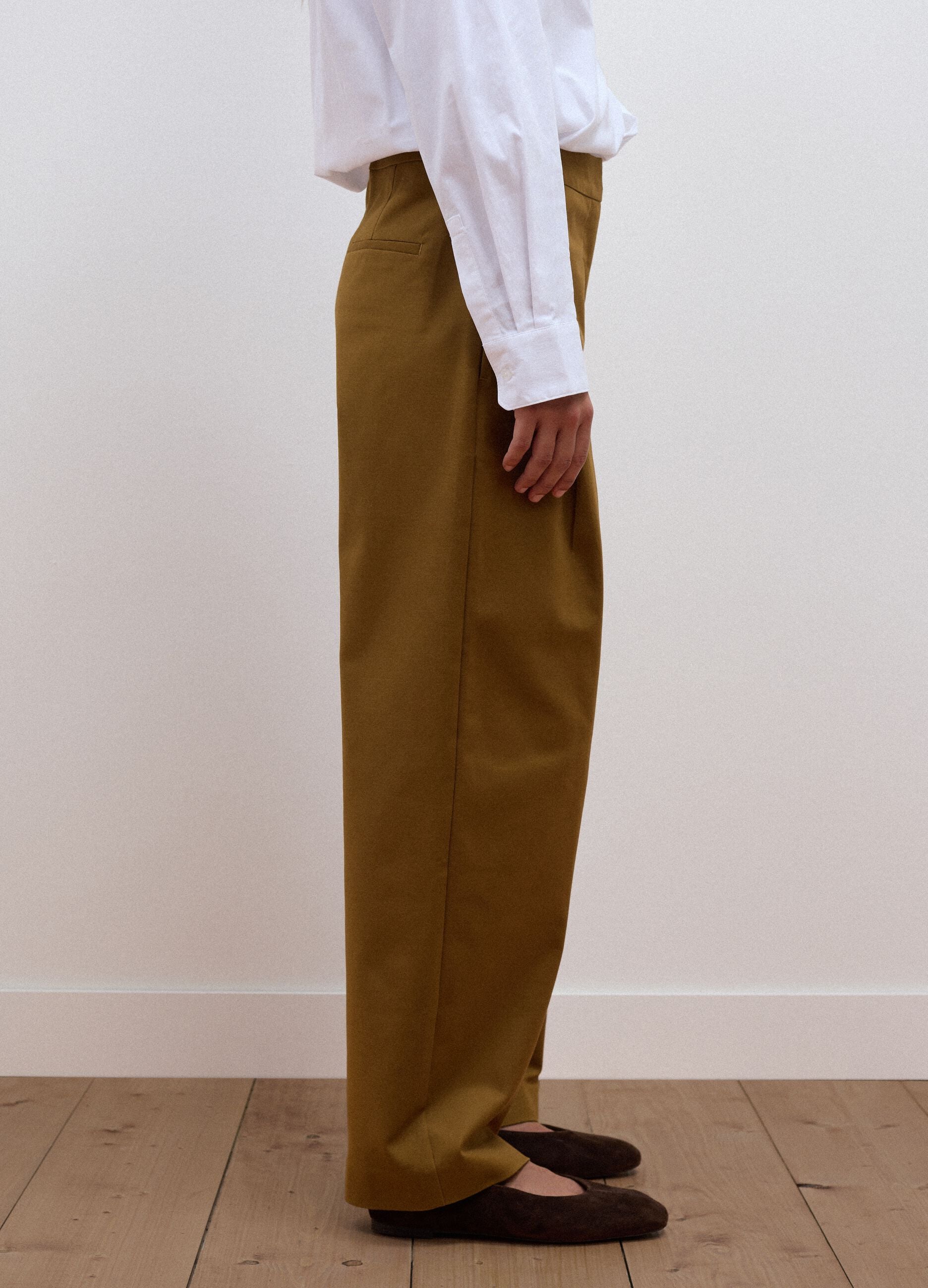 Brown stretch-cotton formal barrel-fit trousers