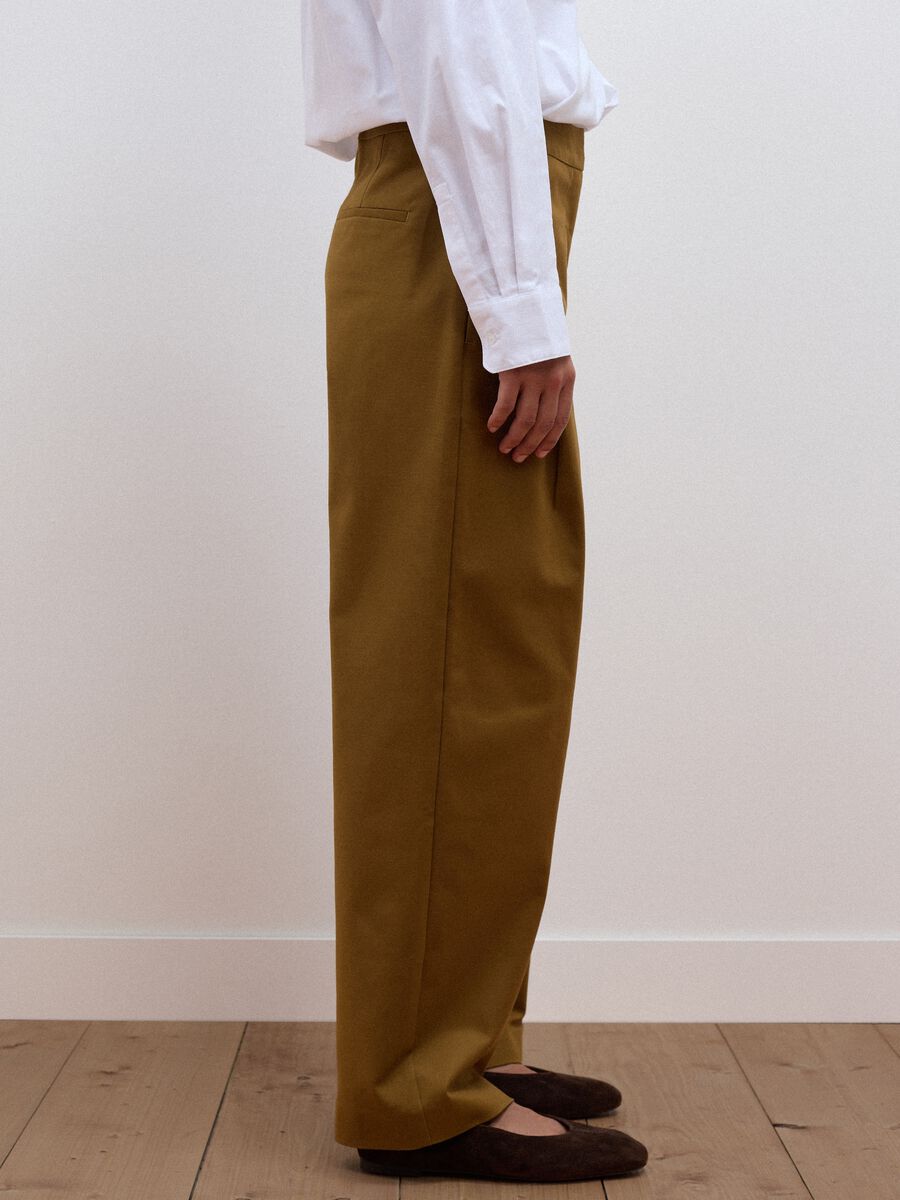 Brown stretch-cotton formal barrel-fit trousers_3