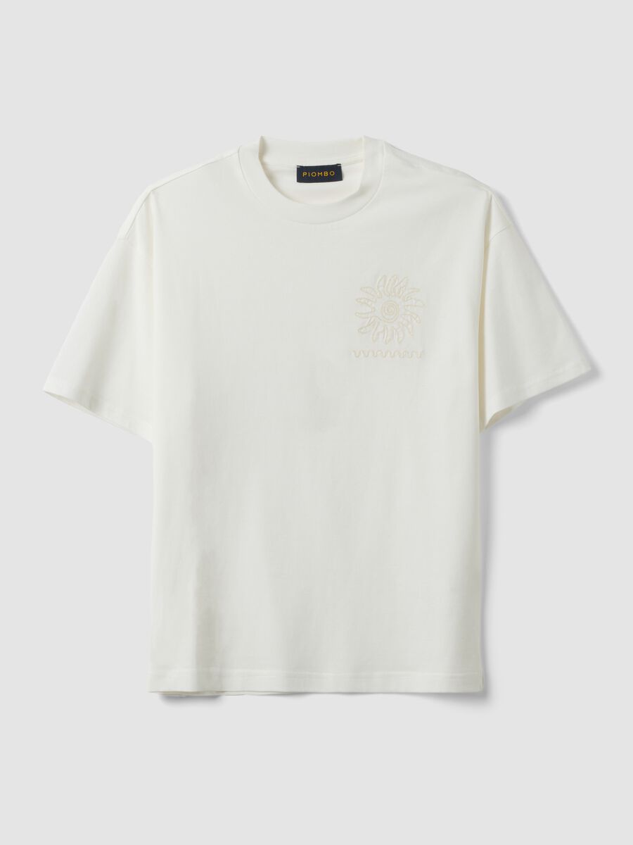White pure cotton relaxed-fit T-shirt with embroidery_0