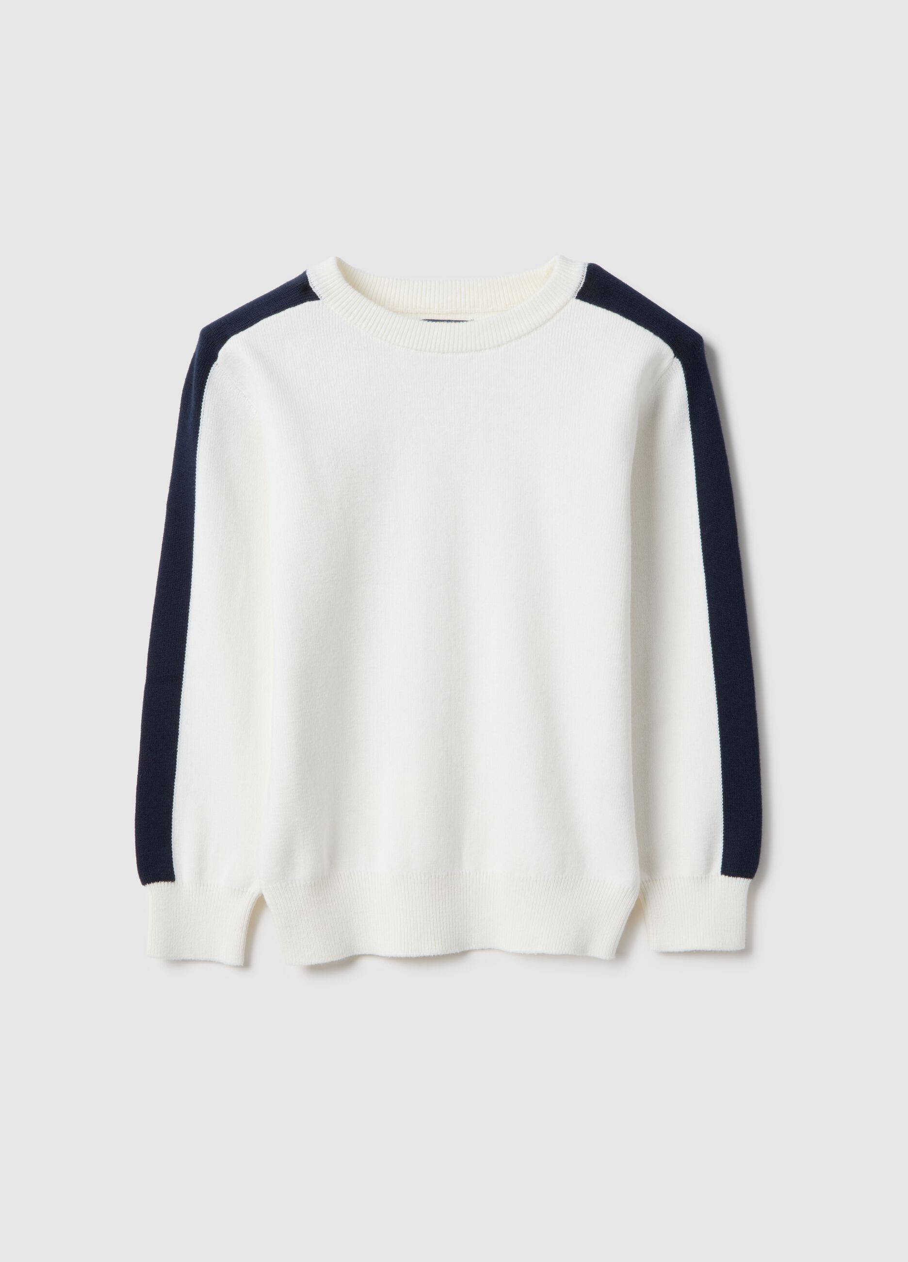 White pure cotton jumper with blue stripes, oversized fit for children
