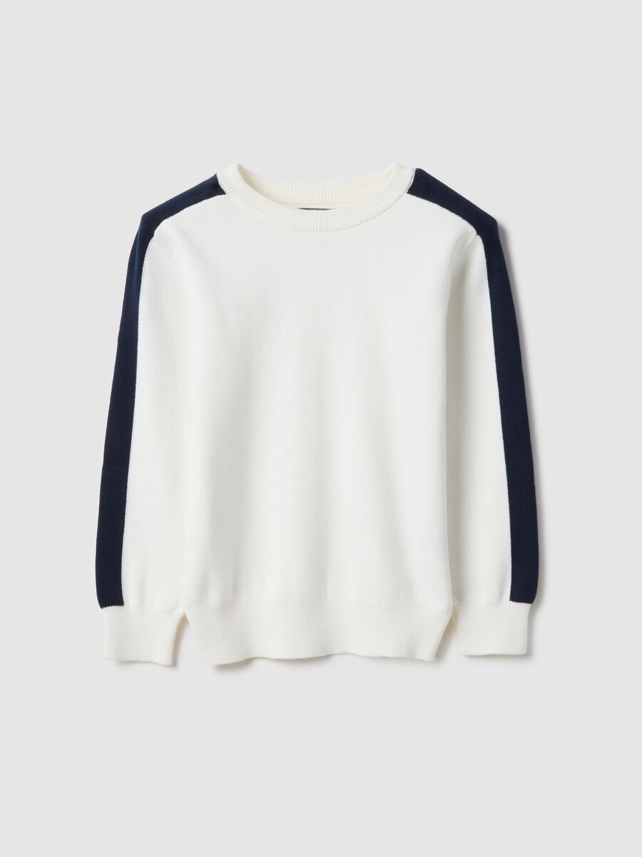 White pure cotton jumper with blue stripes, oversized fit for children_0