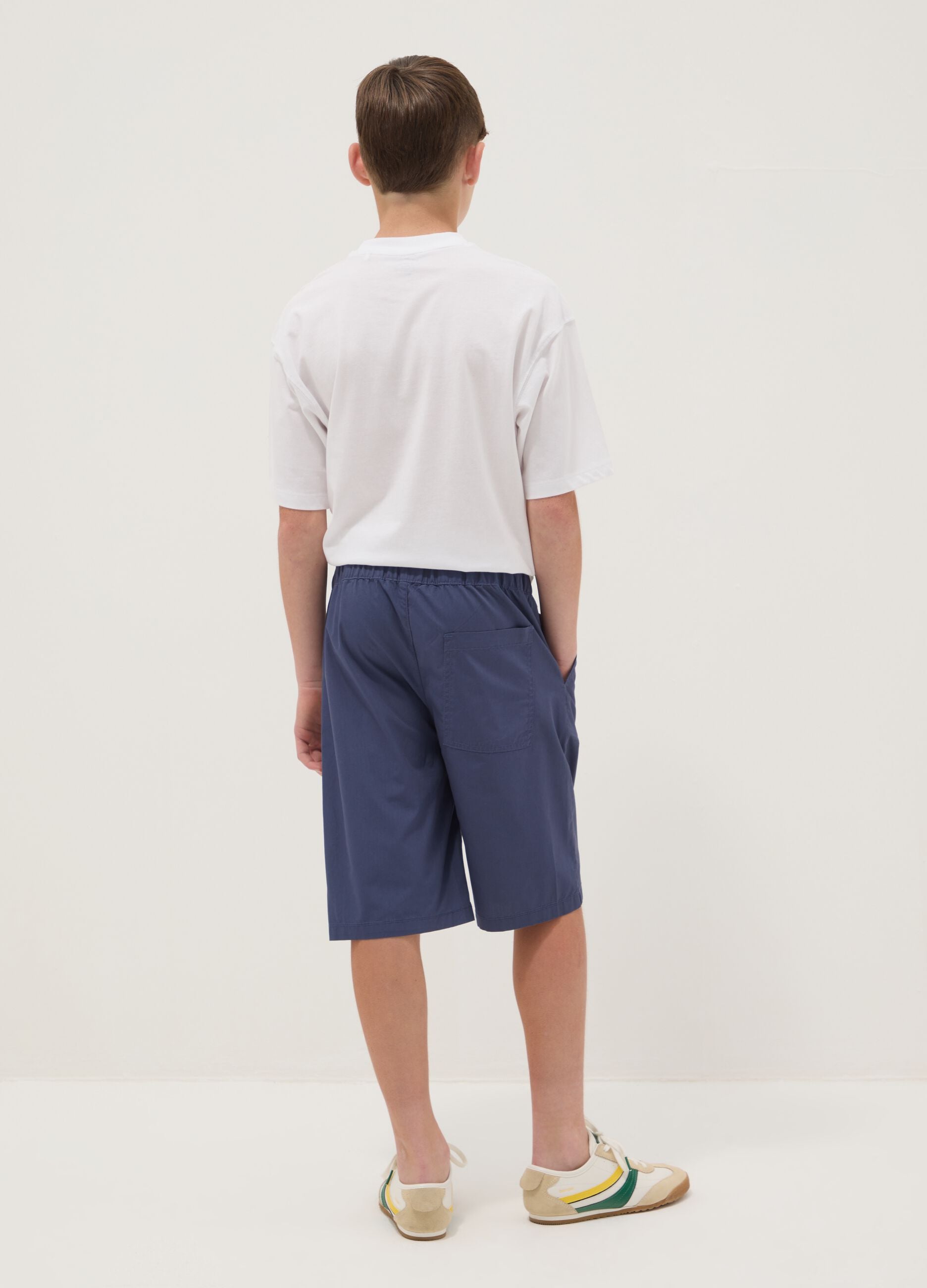 Shorts blu in puro cotone con vita elasticizzata regular fit