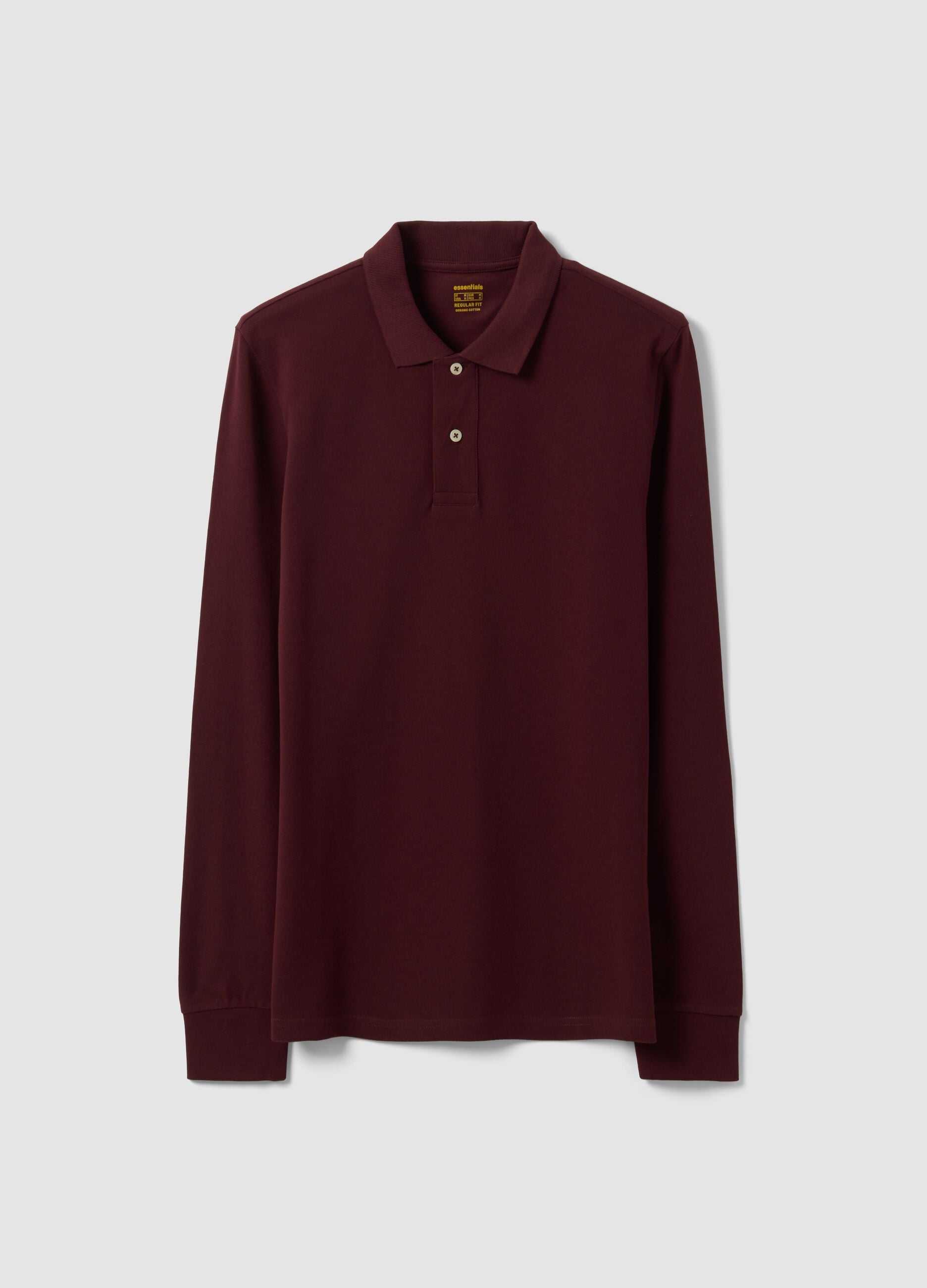 Men&rsquo;s red long-sleeve organic cotton piqu&eacute; polo shirt, regular fit