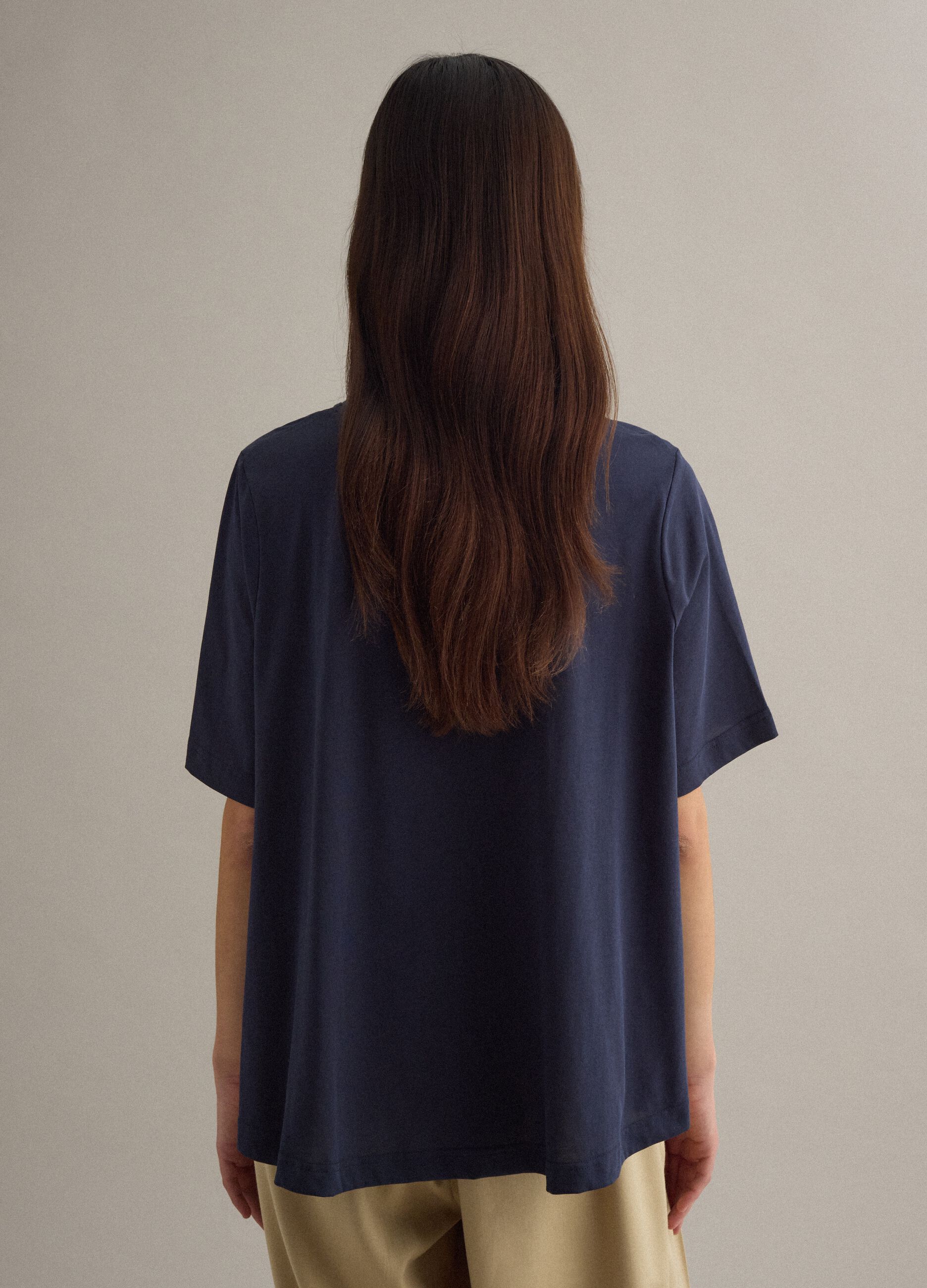 T-shirt a maniche corte in misto cotone blu regular fit