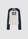 Blue stretch cotton T-shirt with contrast sleeves for girls_4