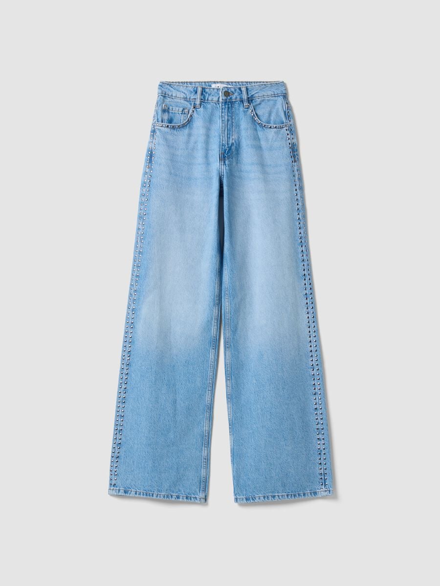 Light Blue Wide-Leg Pure Cotton Jeans_0