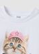 White long-sleeved pure cotton T-shirt with kitten print for girls_2