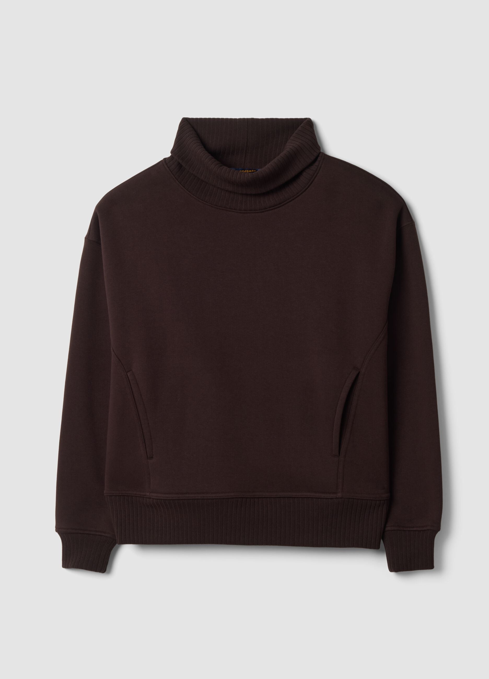 Brown regular-fit crew-neck fleece cotton-blend sweatshirt