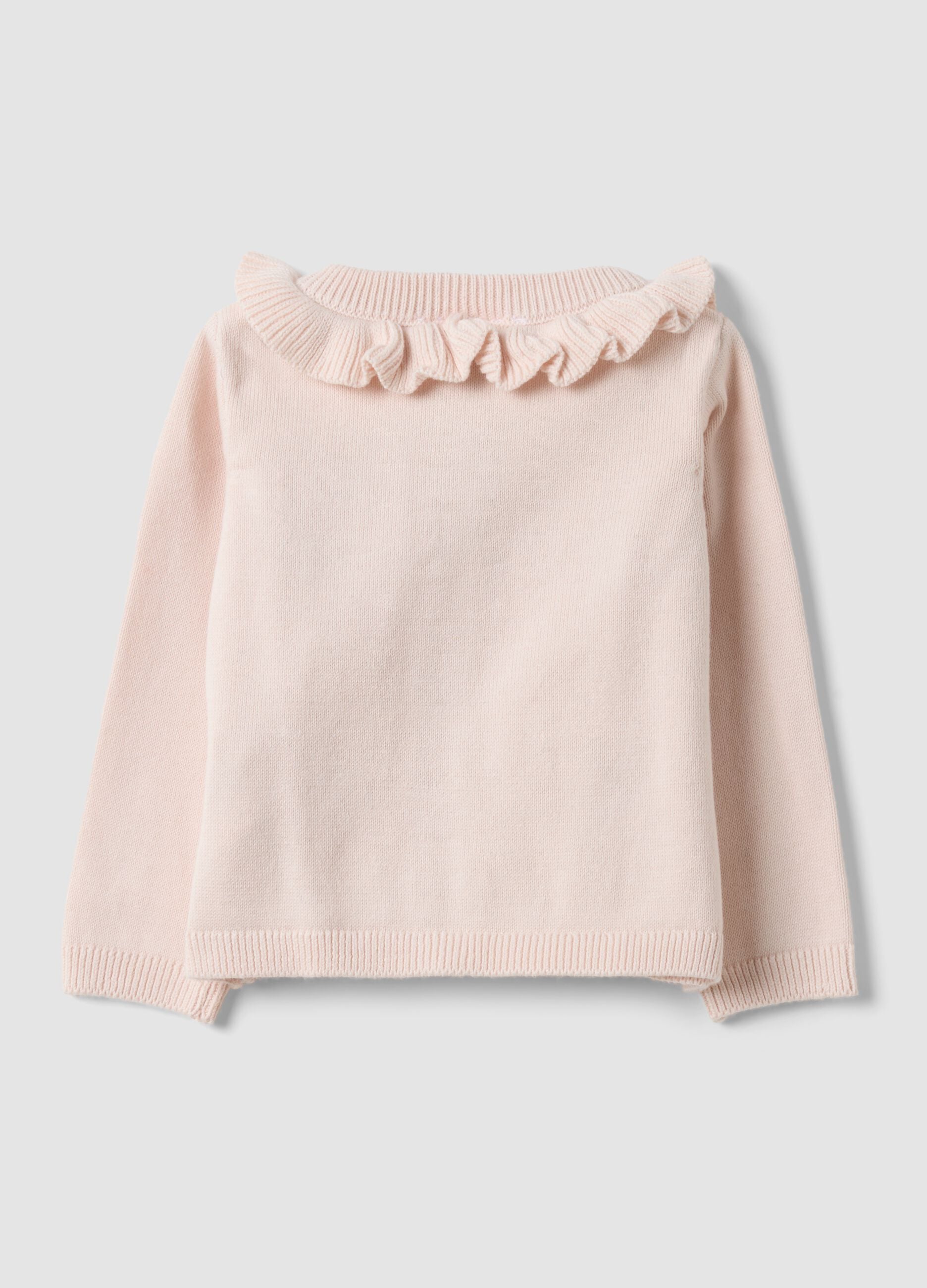 Pink pure organic cotton baby girl cardigan with ruffled collar