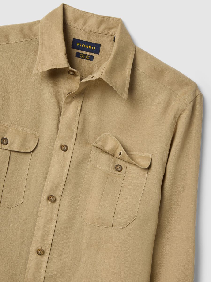 Beige pure linen long-sleeve shirt regular fit_5