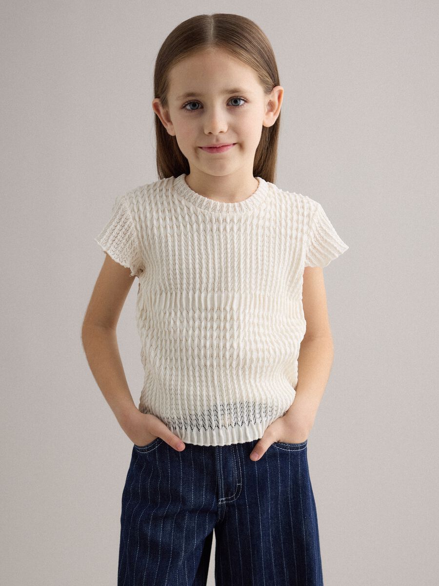 Girls&rsquo; white stretch-fabric T-shirt, regular fit_0