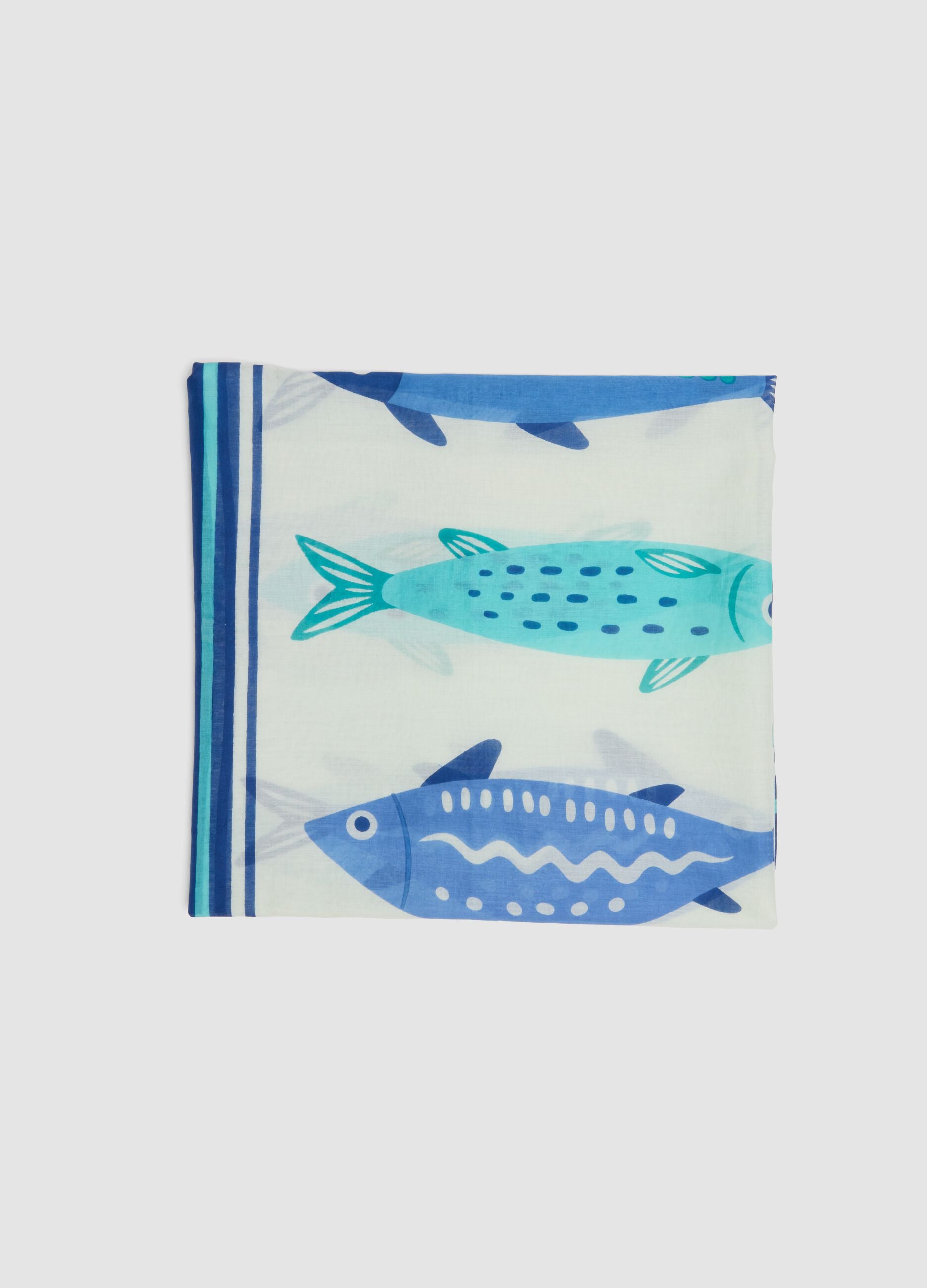 Blue pure cotton pareo with nautical print