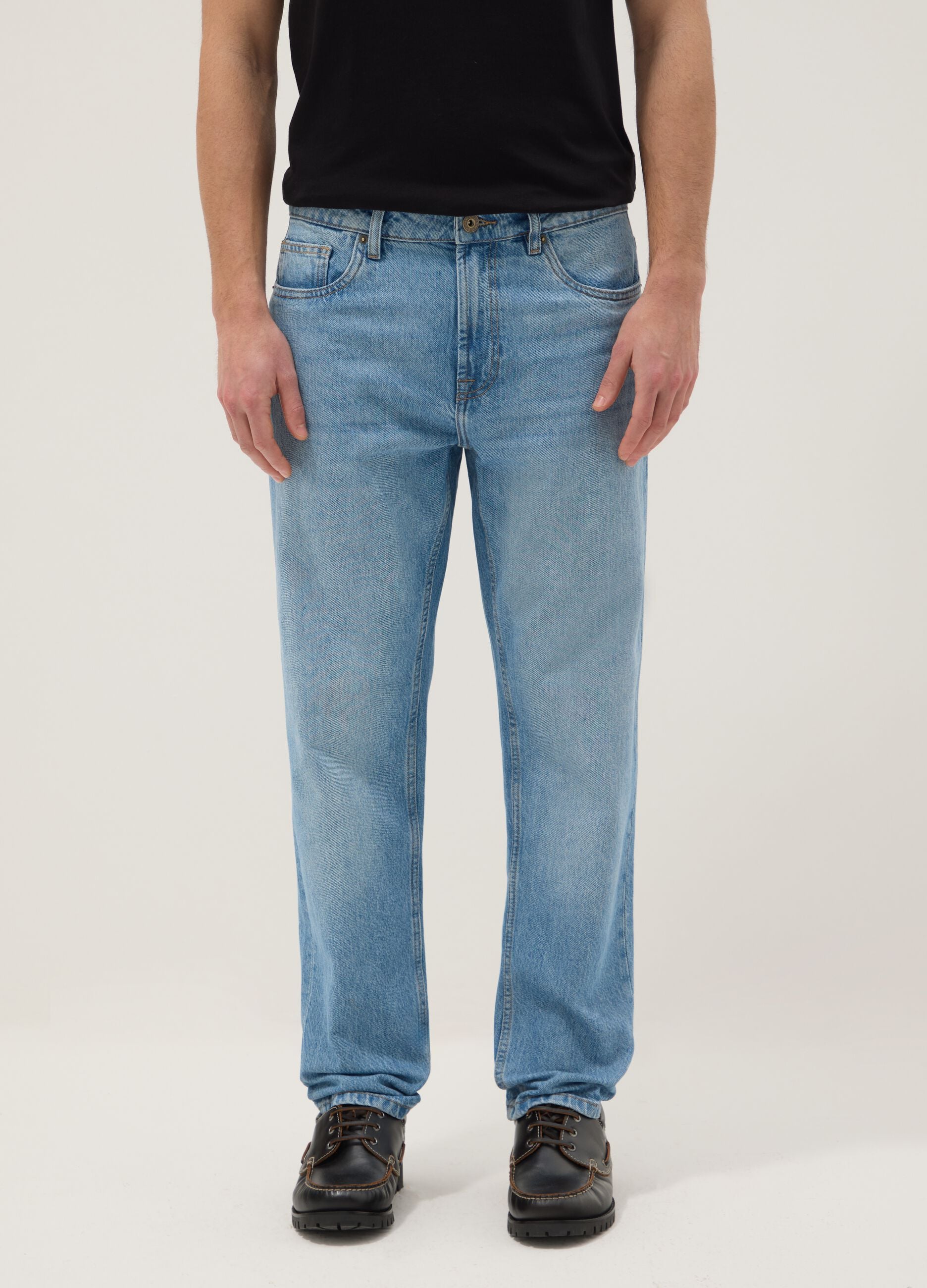 Regular fit blue pure cotton denim jeans