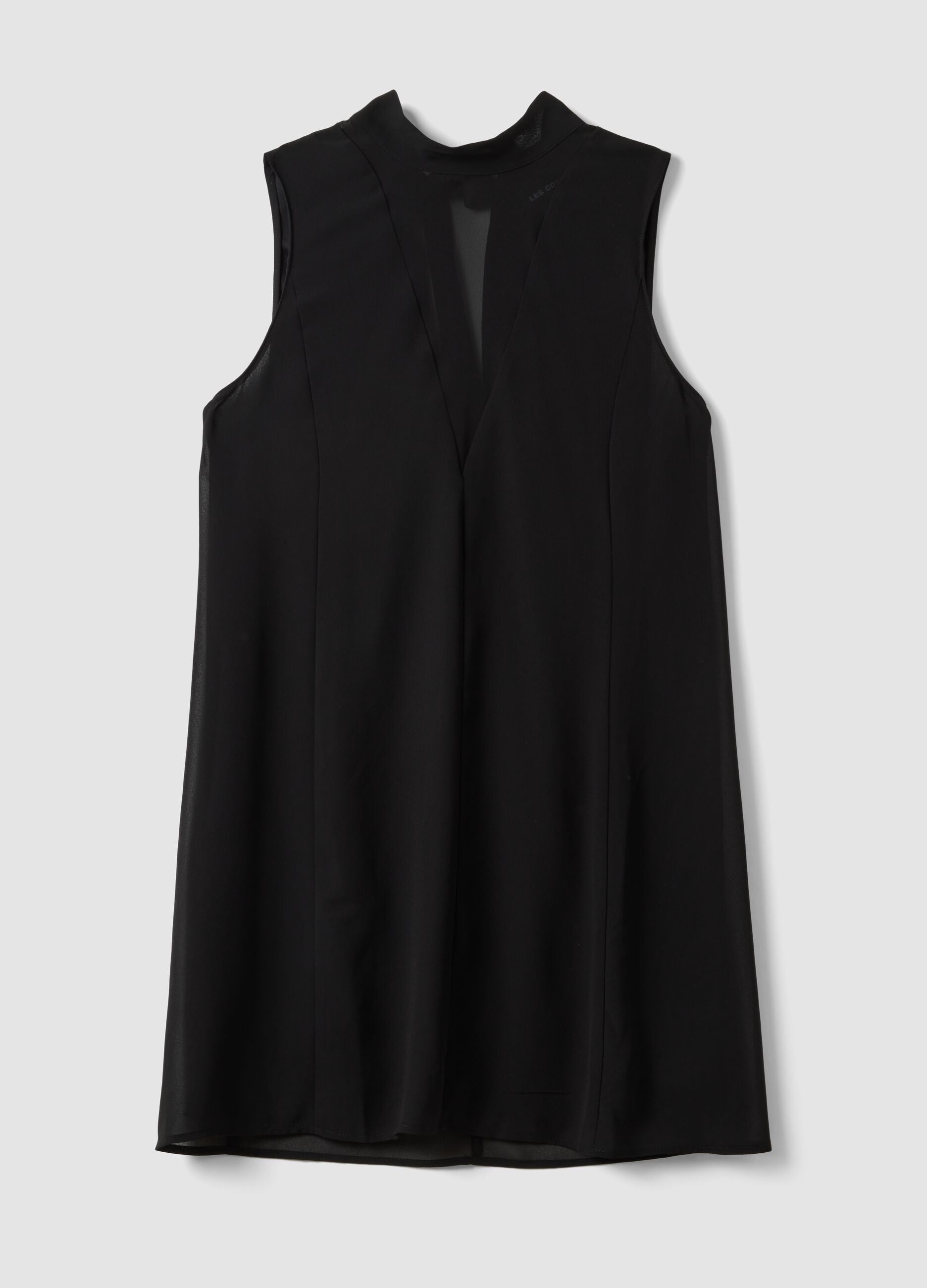 Black sleeveless high-neck slim-fit dress with bow