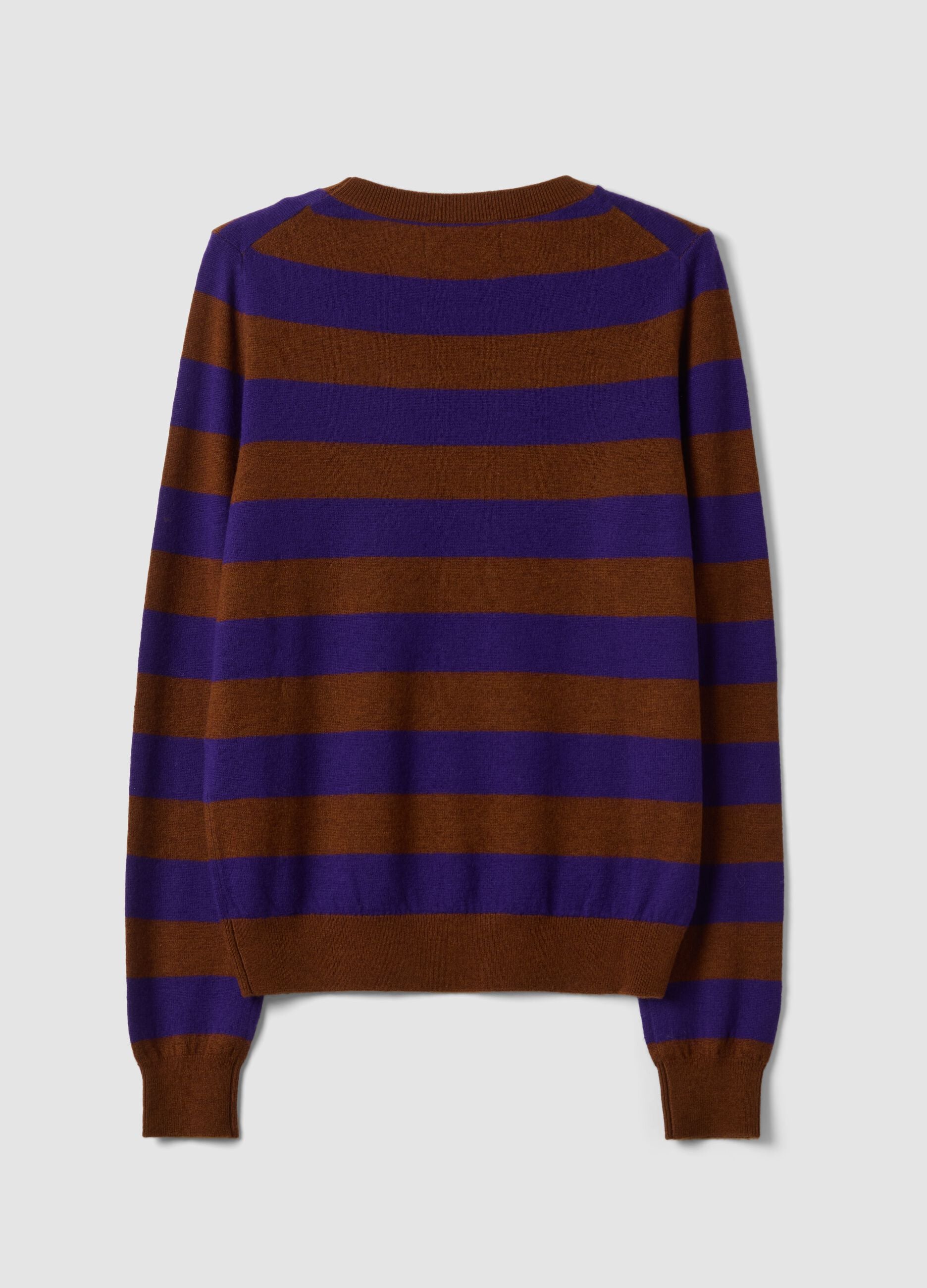 Purple pure wool striped crew-neck jumper