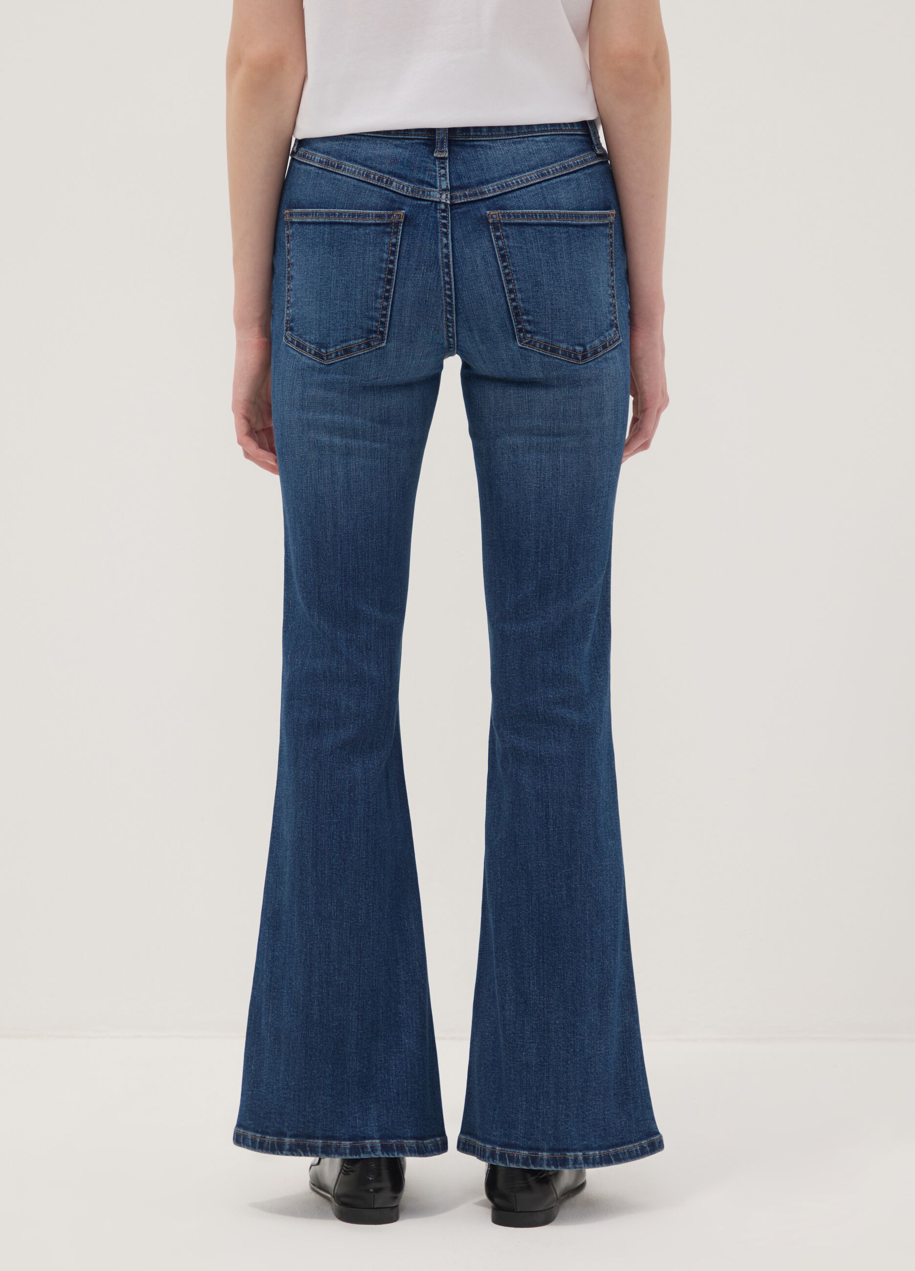 Blue stretch cotton flare jeans