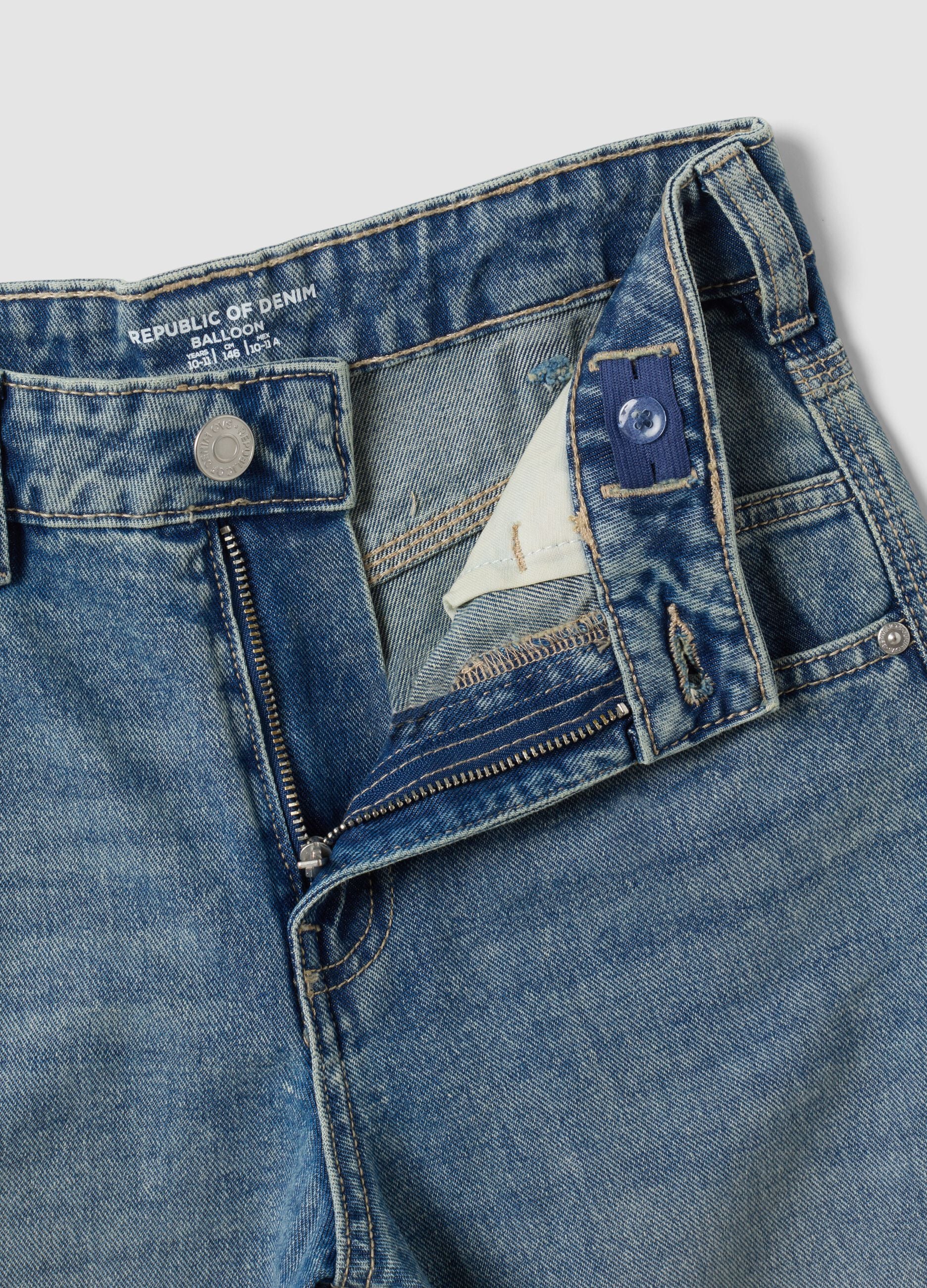 Blue denim pure cotton balloon-fit jeans