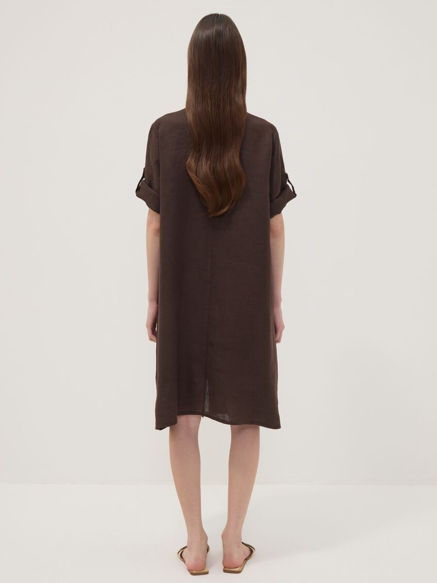 Brown pure linen dress with Mandarin collar, regular fit_3