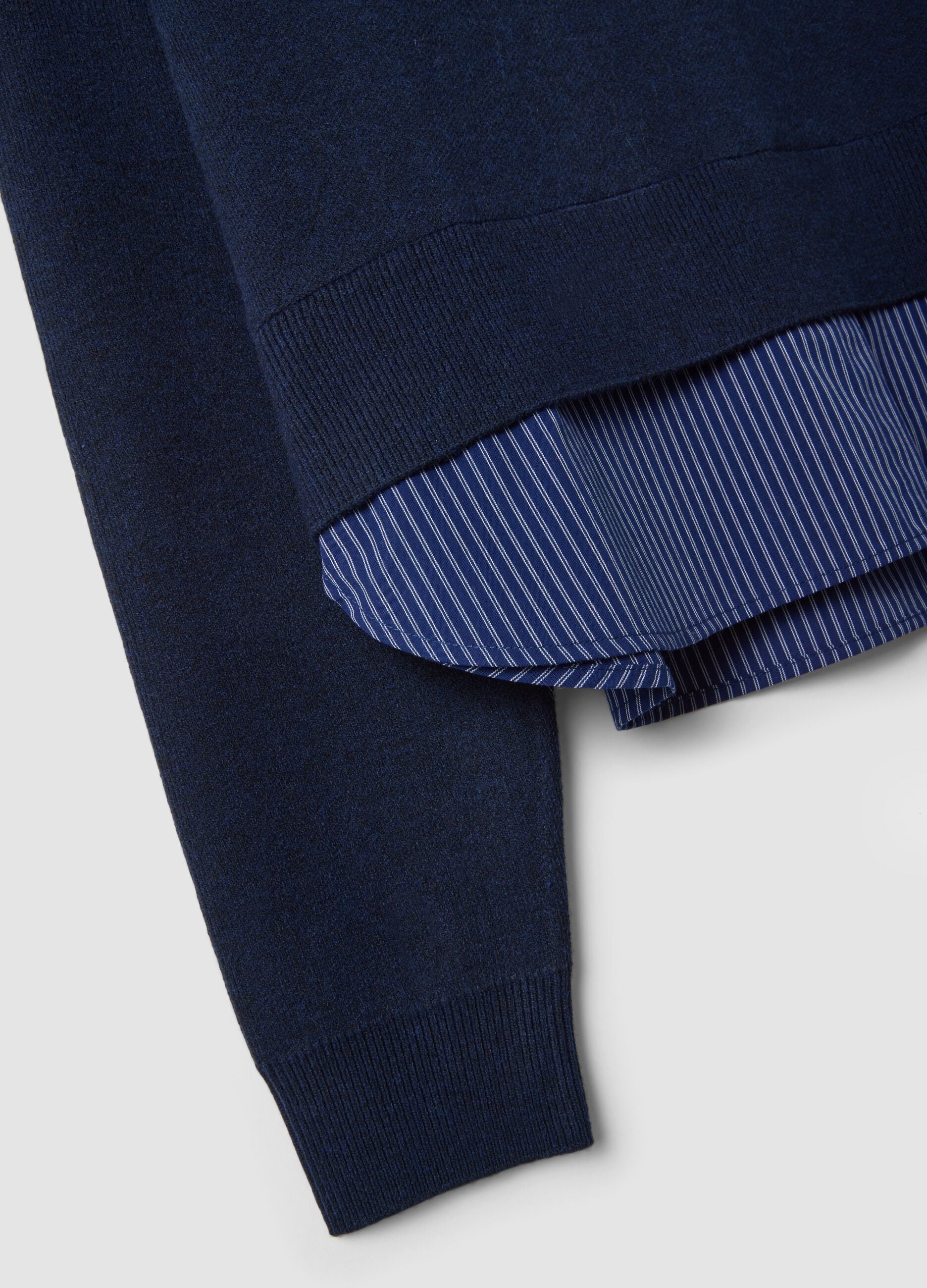 Blue viscose-blend V-neck sweatshirt