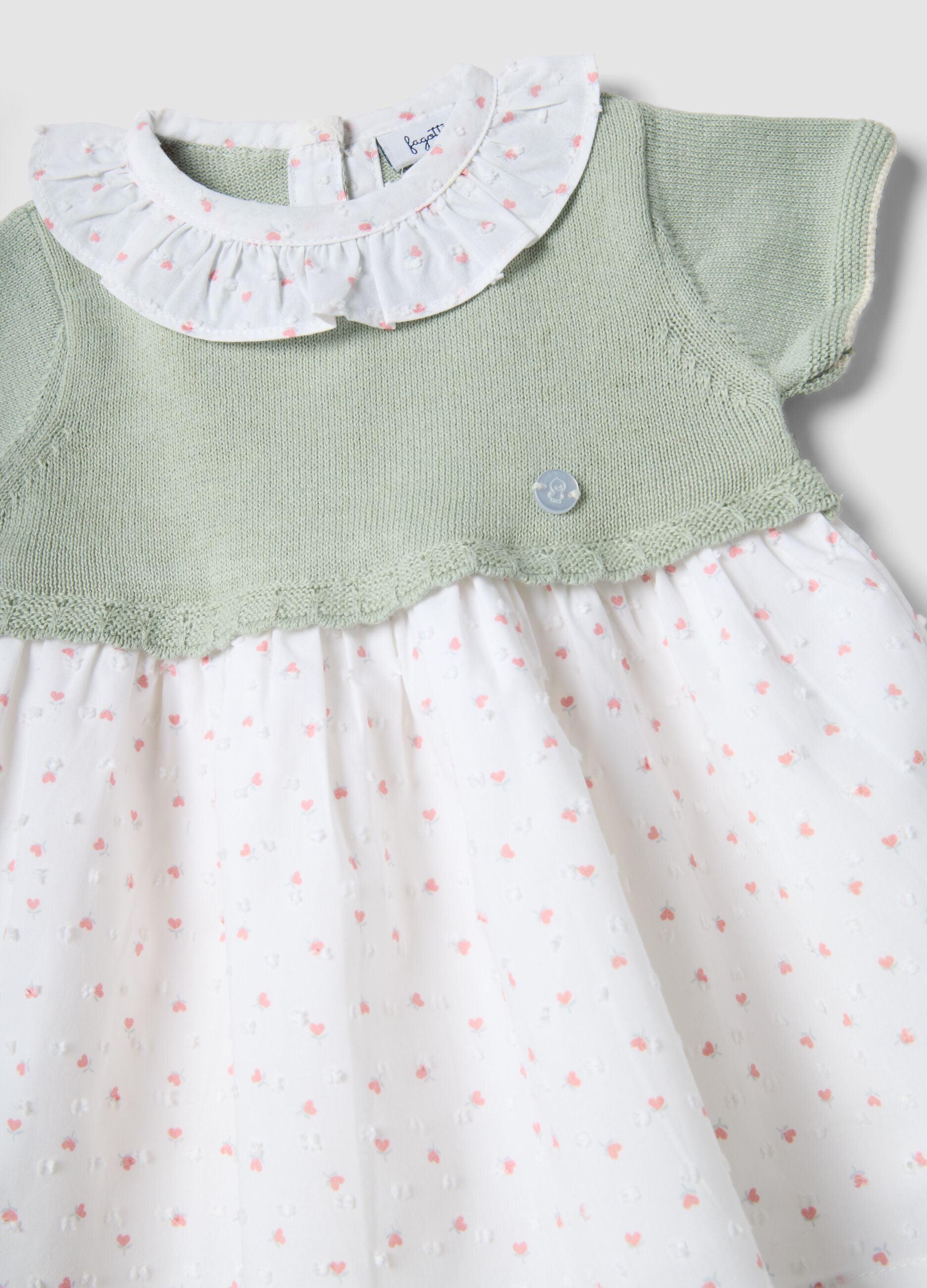 Baby girl's multicolour pure cotton dress with ruffle collar