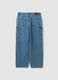 Blue pure cotton wide-leg cargo jeans_2