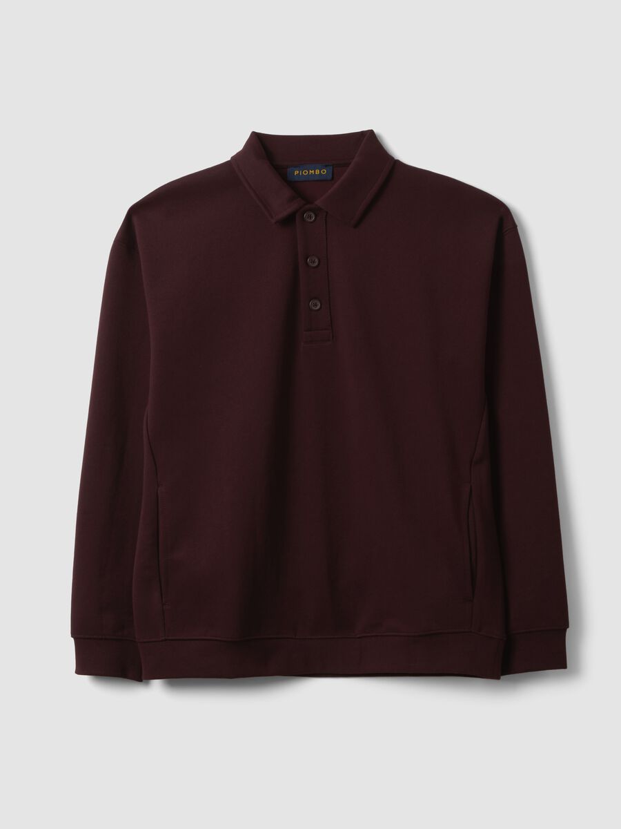 Felpa marrone in tessuto elasticizzato con collo polo relaxed fit_4