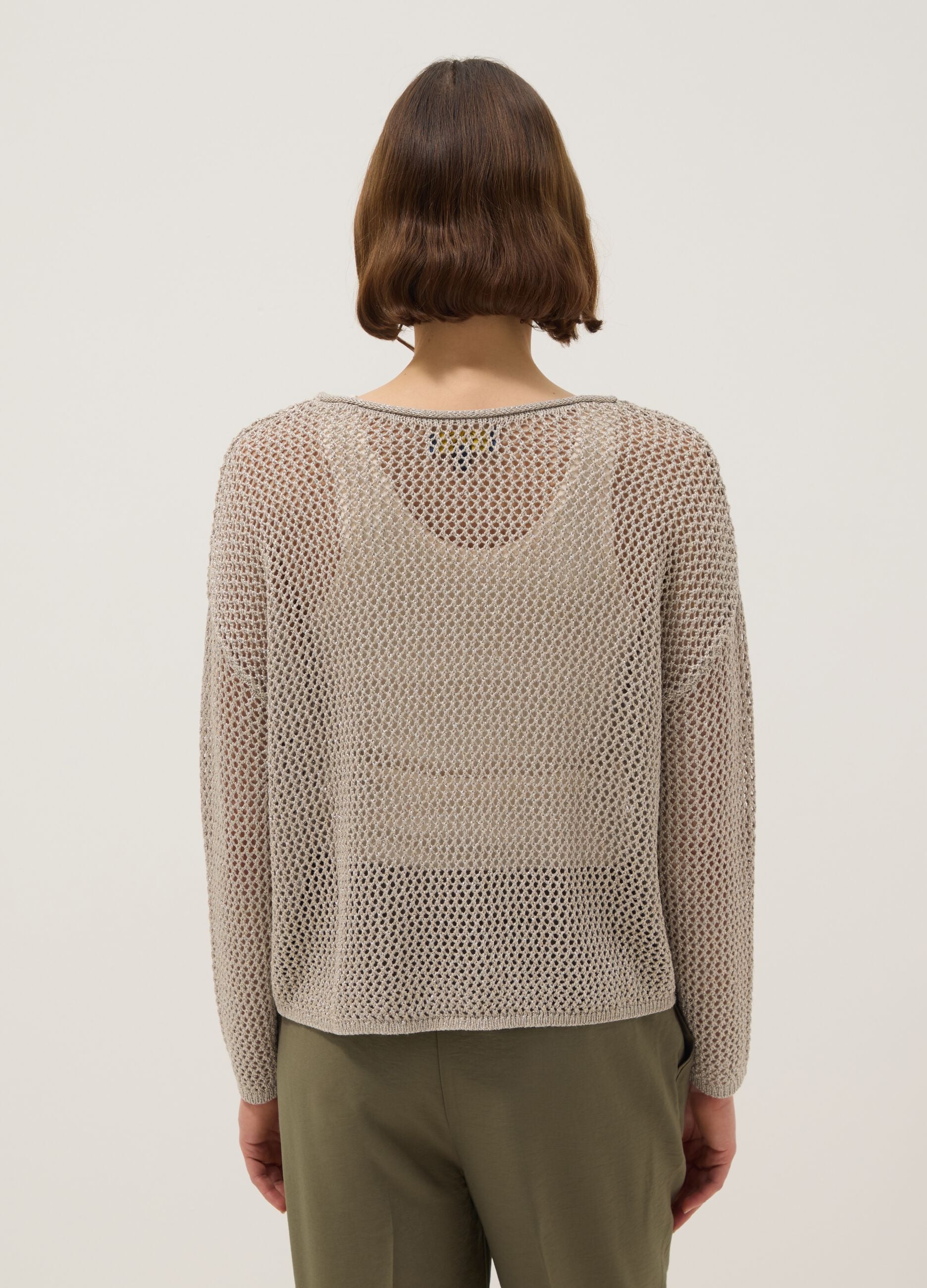 Beige viscose blend sweater regular fit with knit texture
