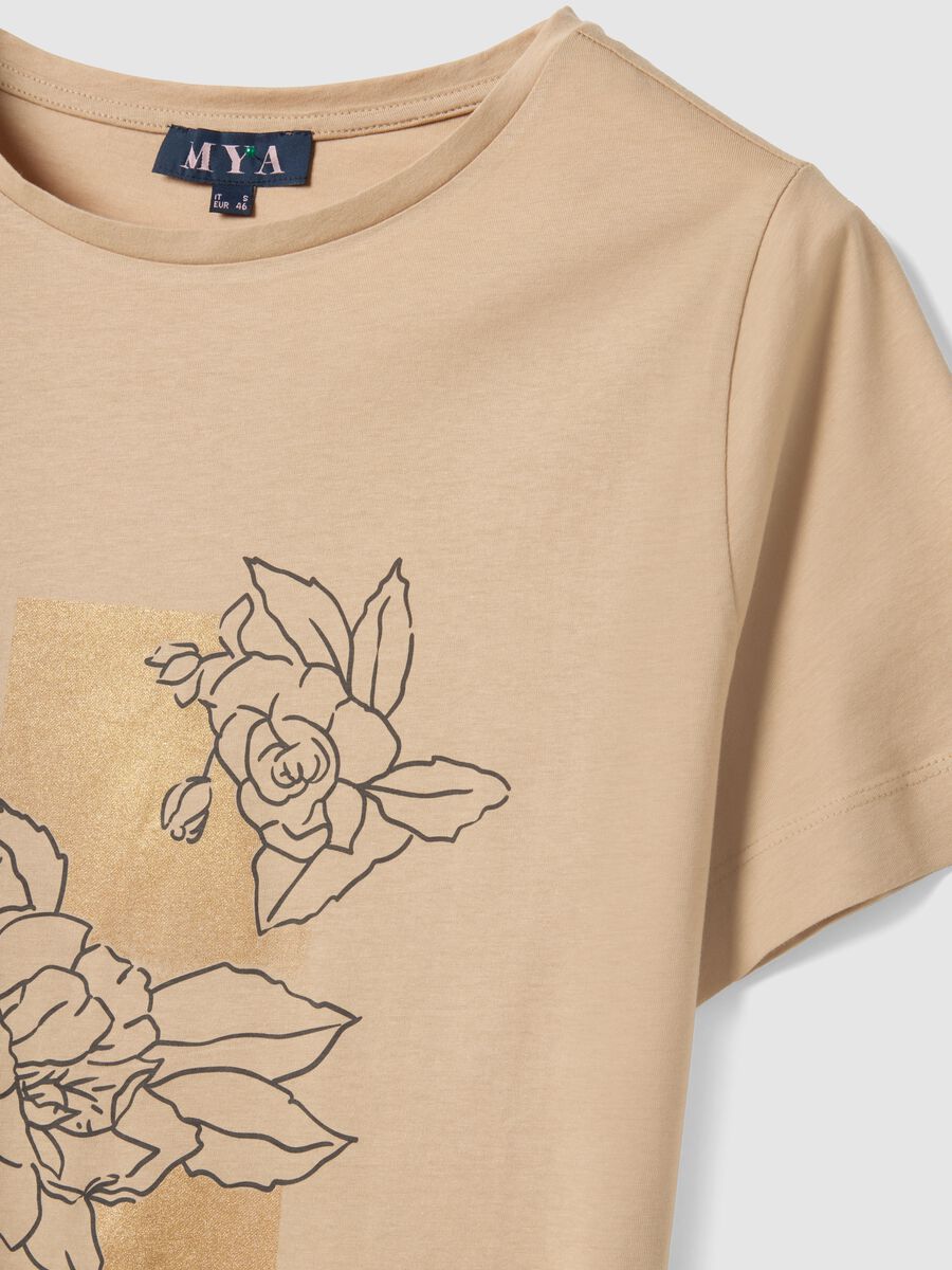 Beige short-sleeve pure cotton printed T-shirt, regular fit_5