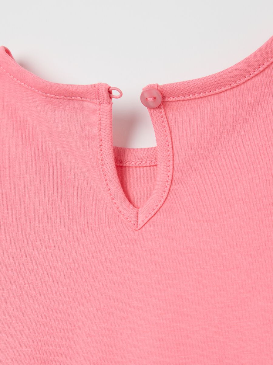 Girls&rsquo; pink dress in 100% cotton with puff sleeves_3