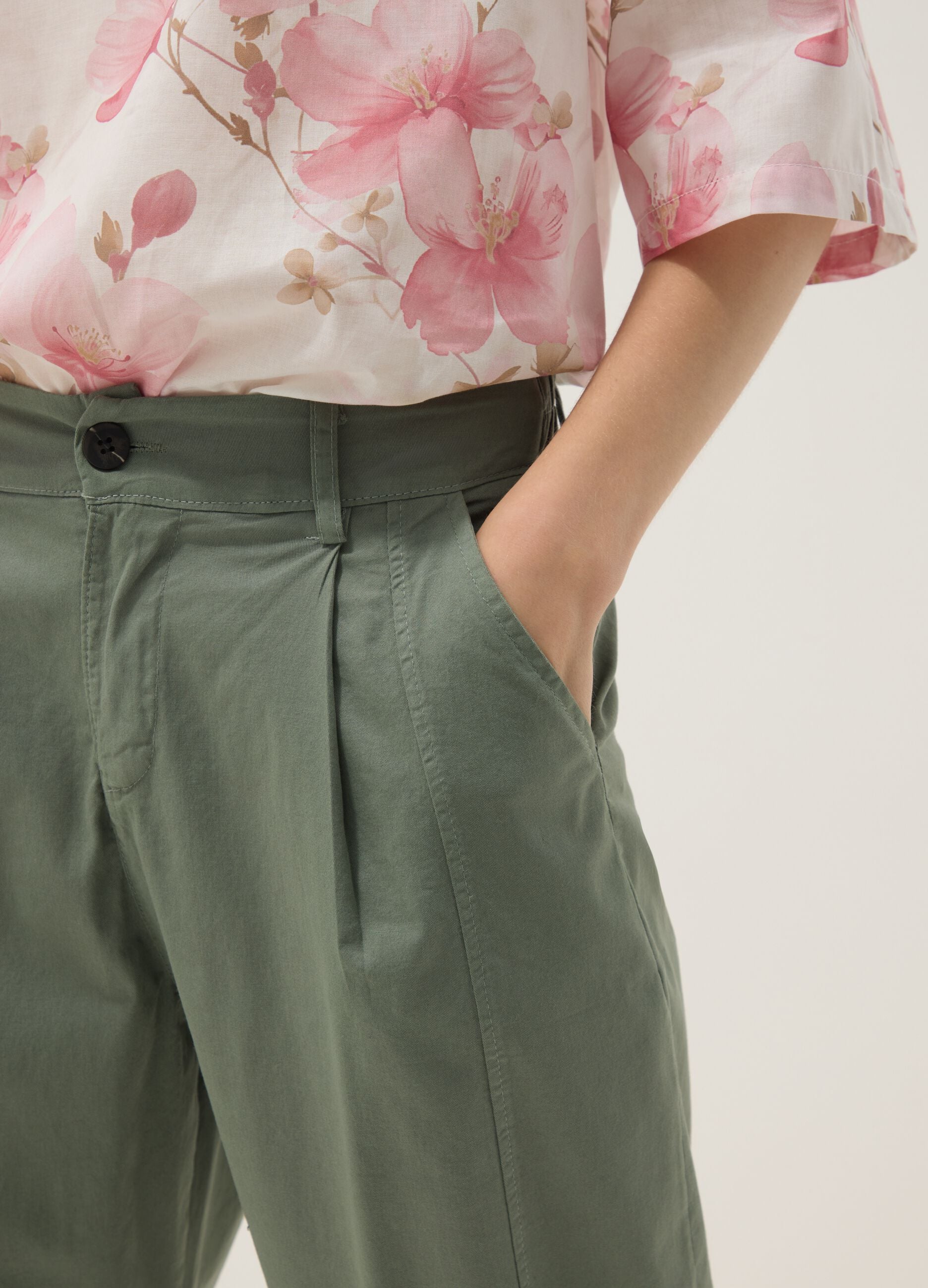 Green stretch-cotton chino trousers