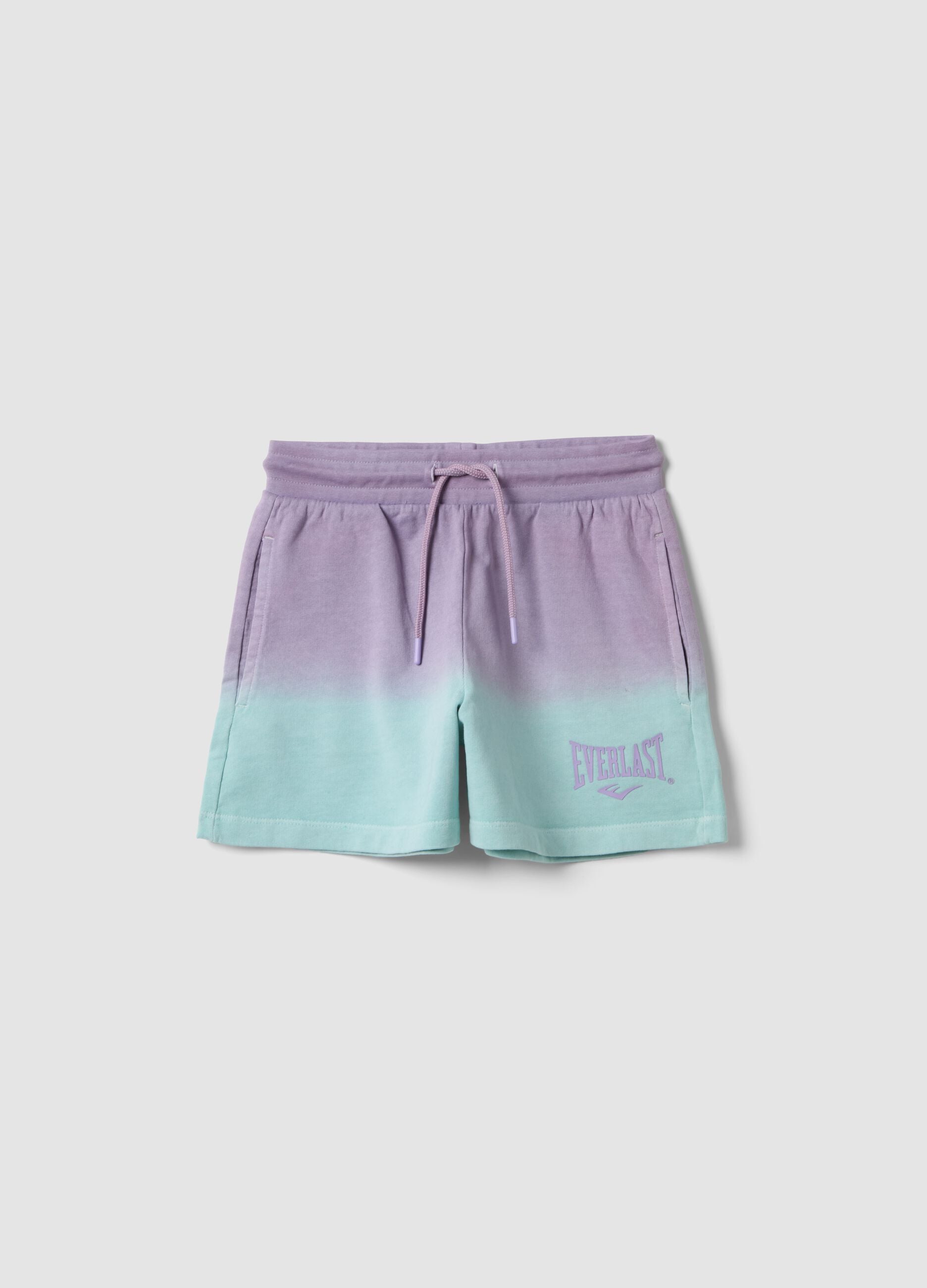 Purple pure-cotton gradient shorts for girls, relaxed fit