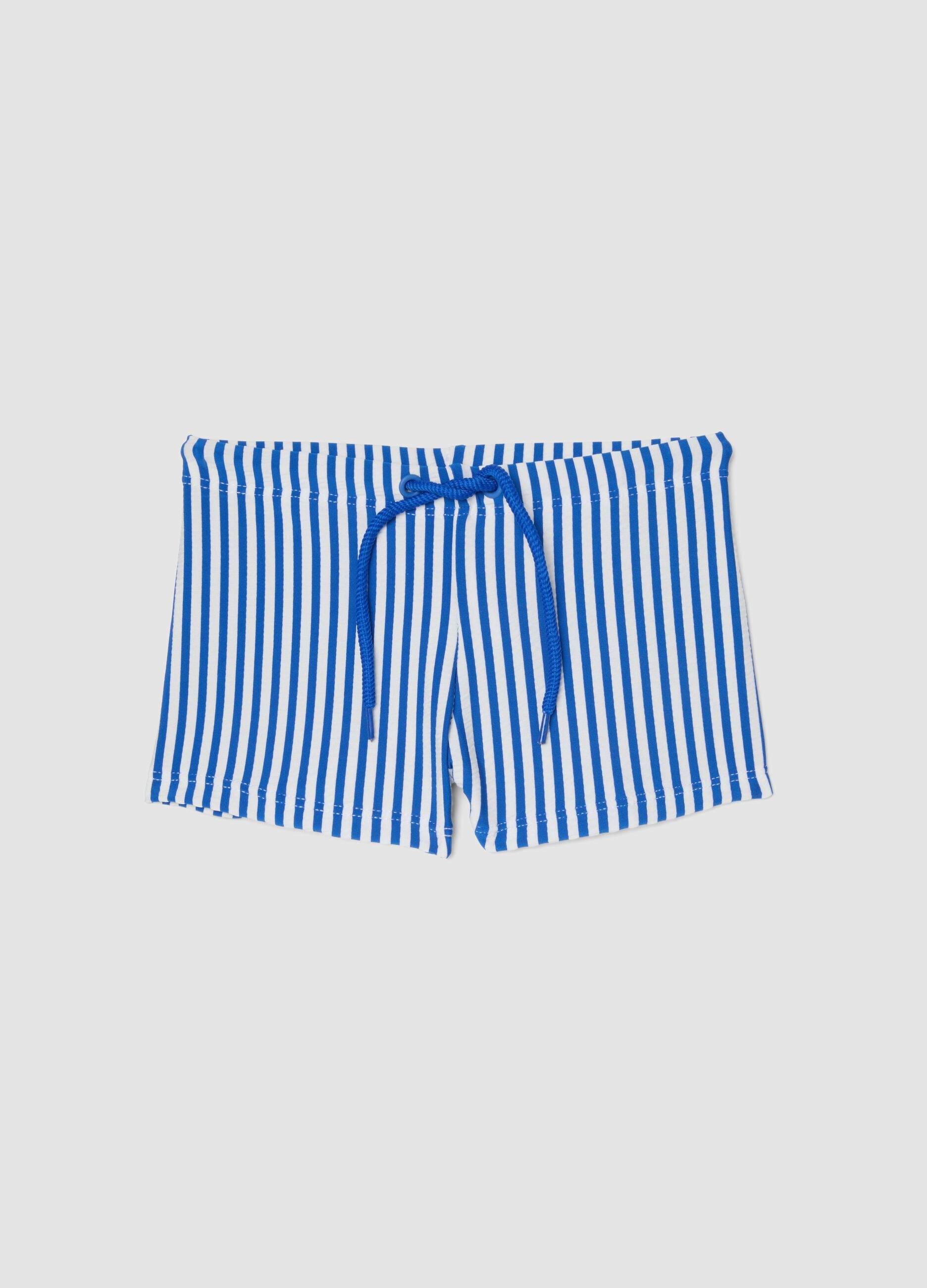 Blue and white stretch swim trunks