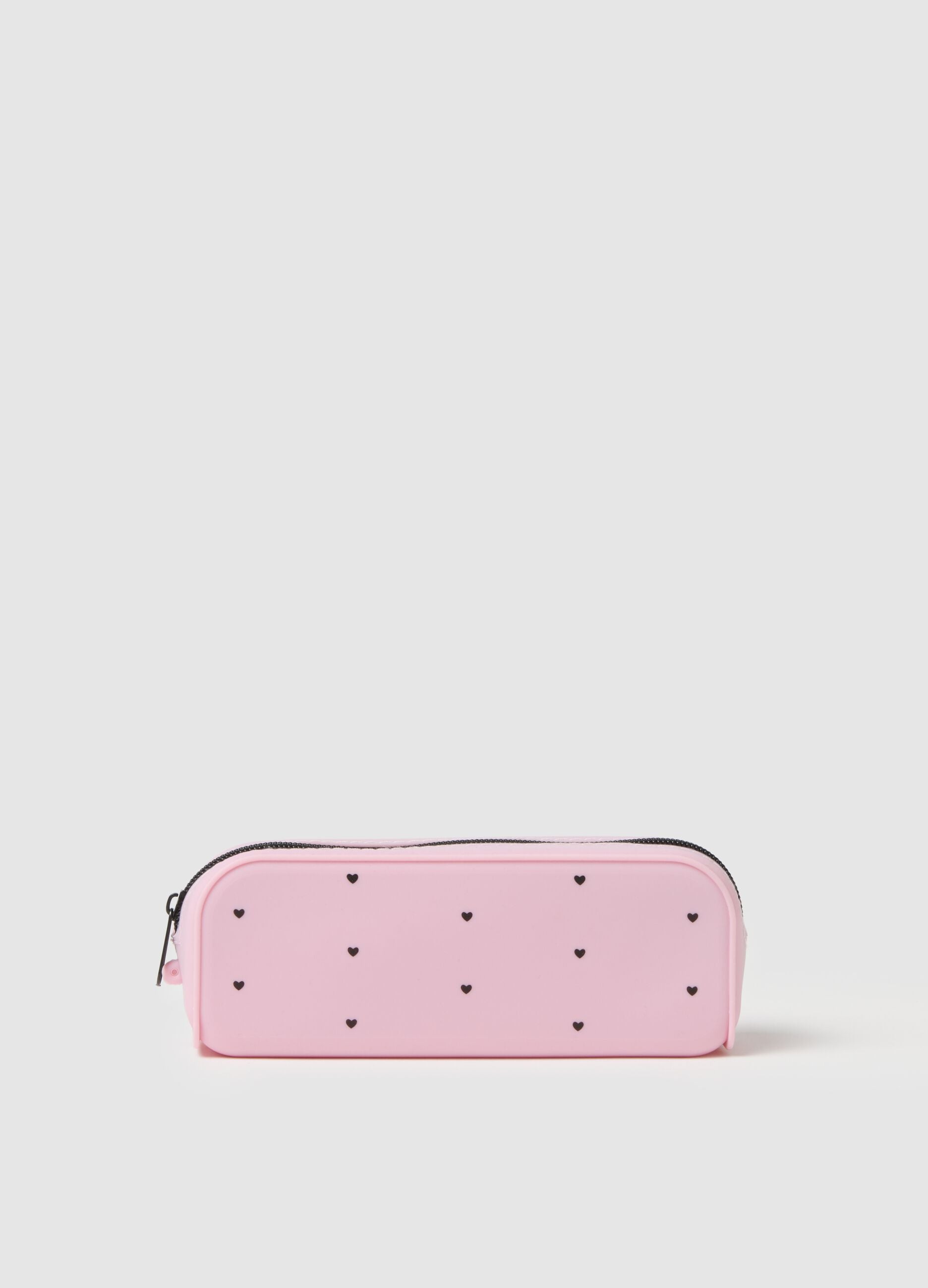 Pink silicone pouch with heart design